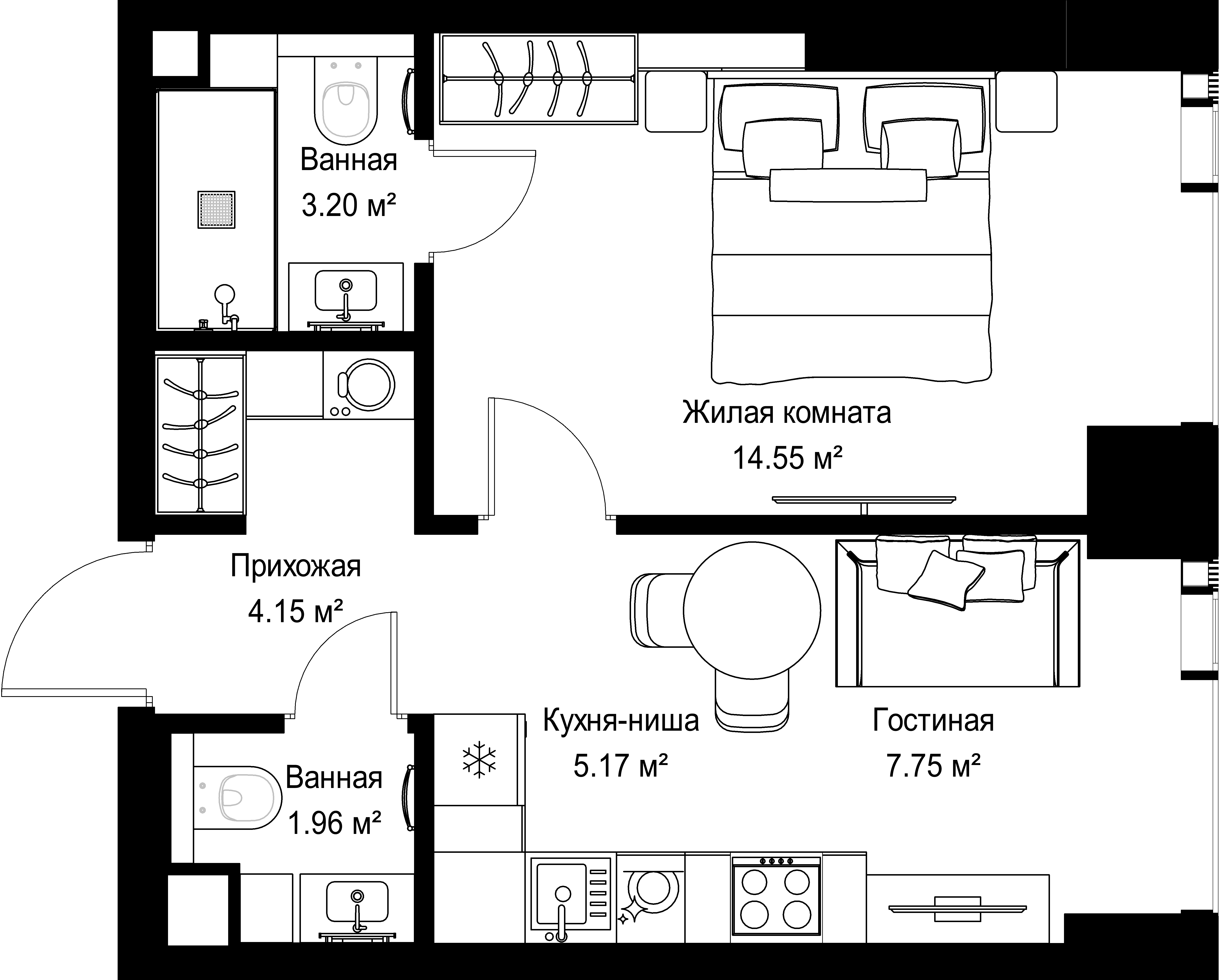1-комнатная, 36,78 м² — 19 820 742 ₽