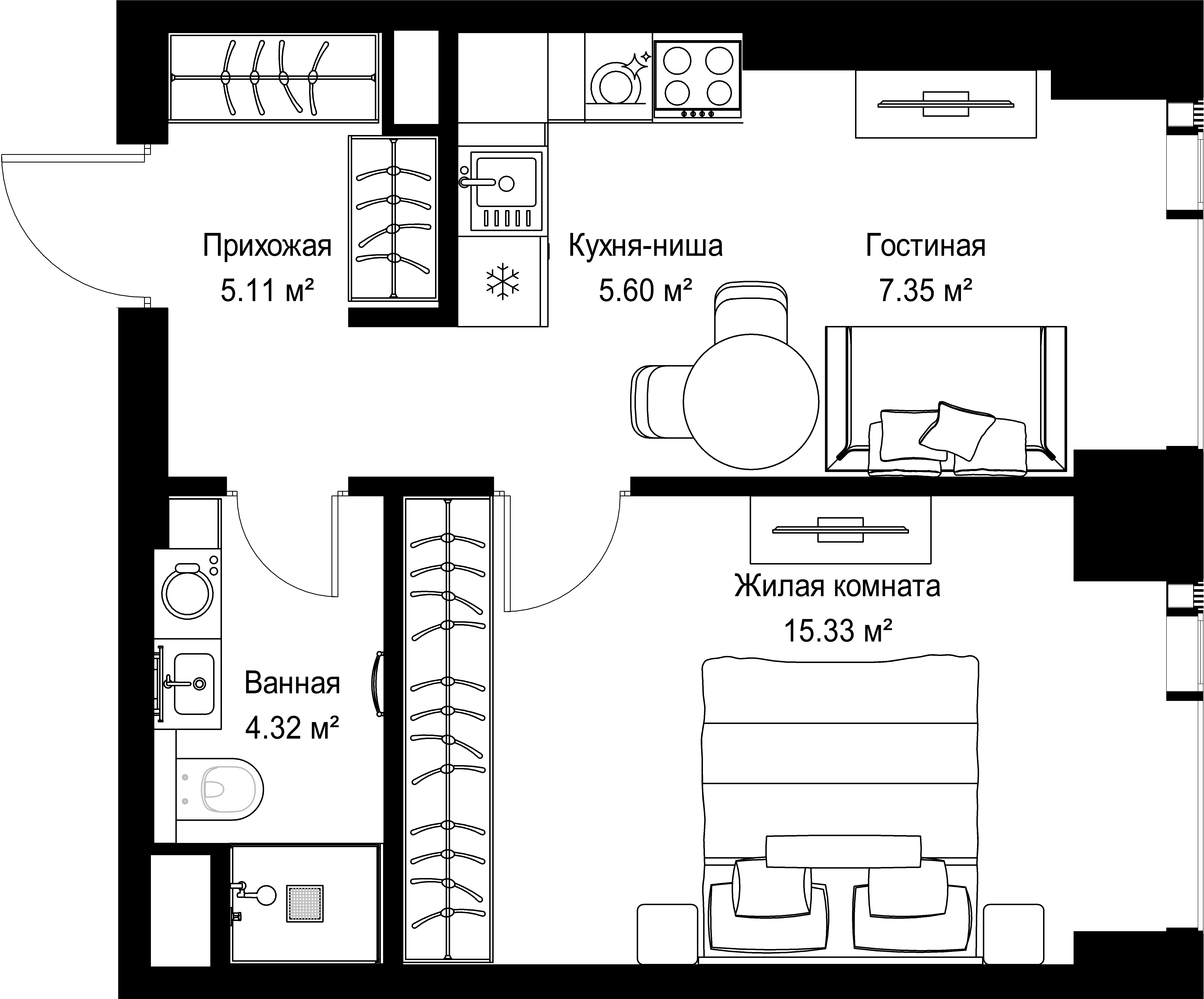 1-комнатная, 37,71 м² — 20 001 384 ₽