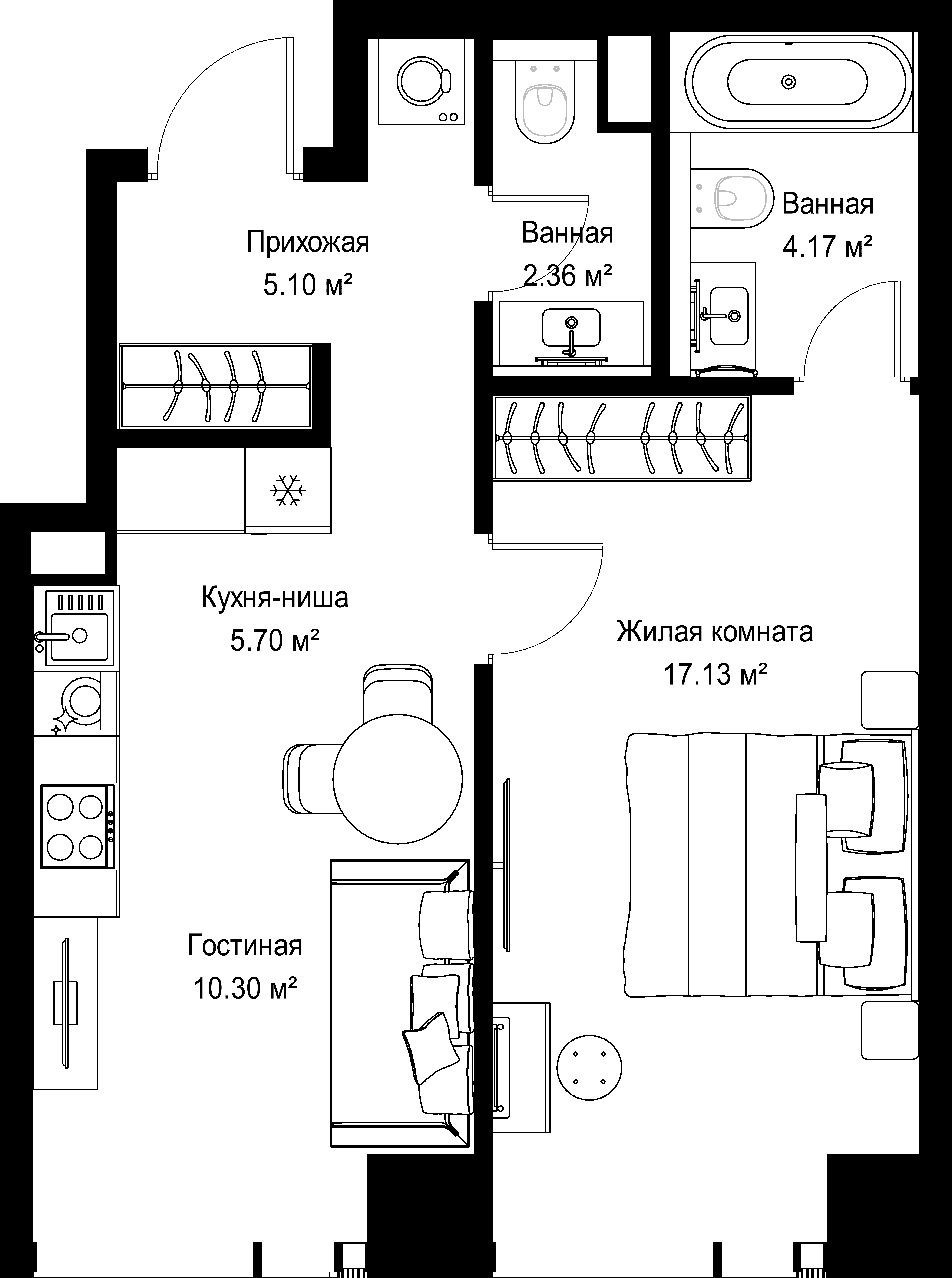 1-комнатная, 44,76 м² — 21 457 944 ₽