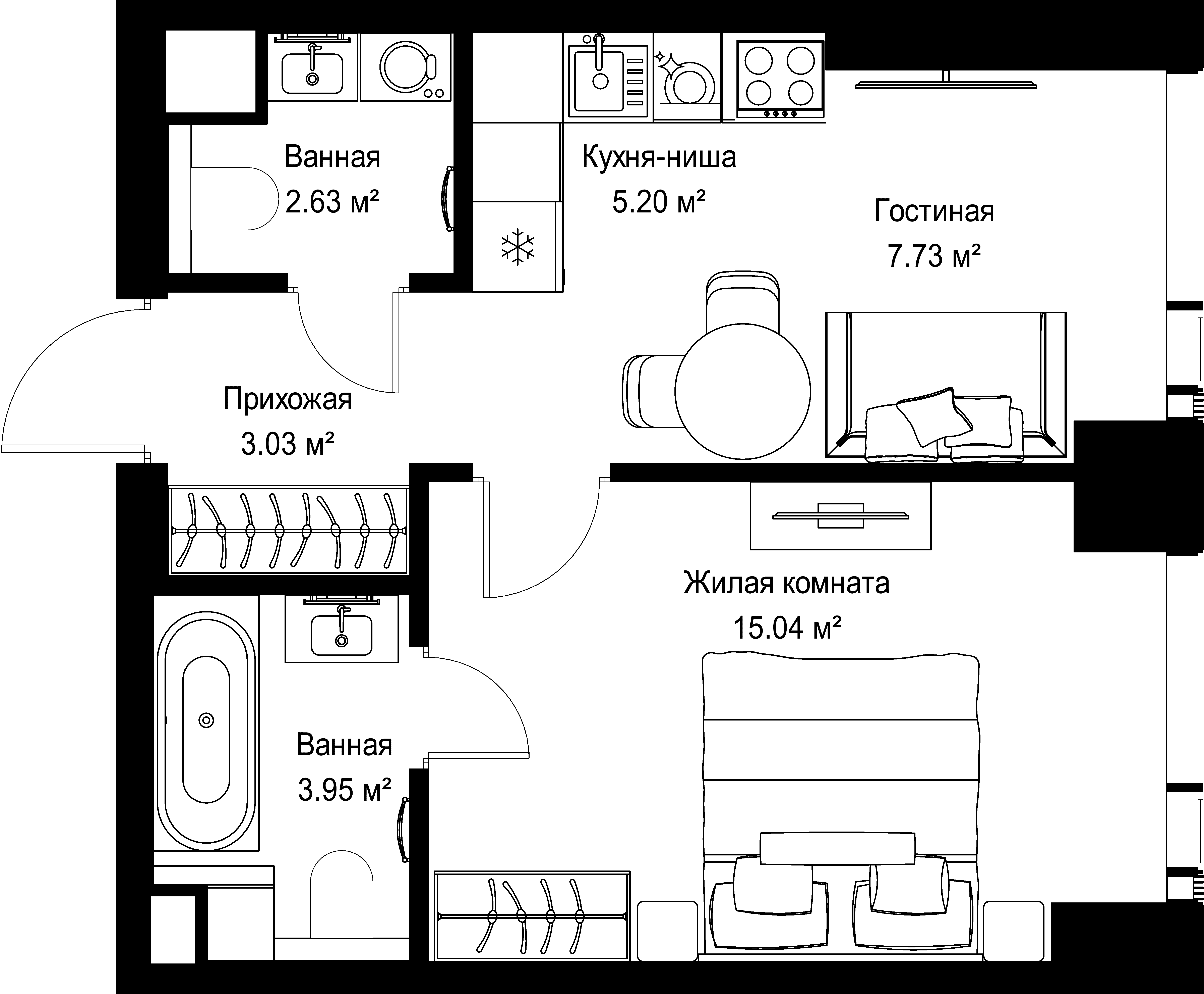 1-комнатная, 37,58 м² — 20 954 608 ₽