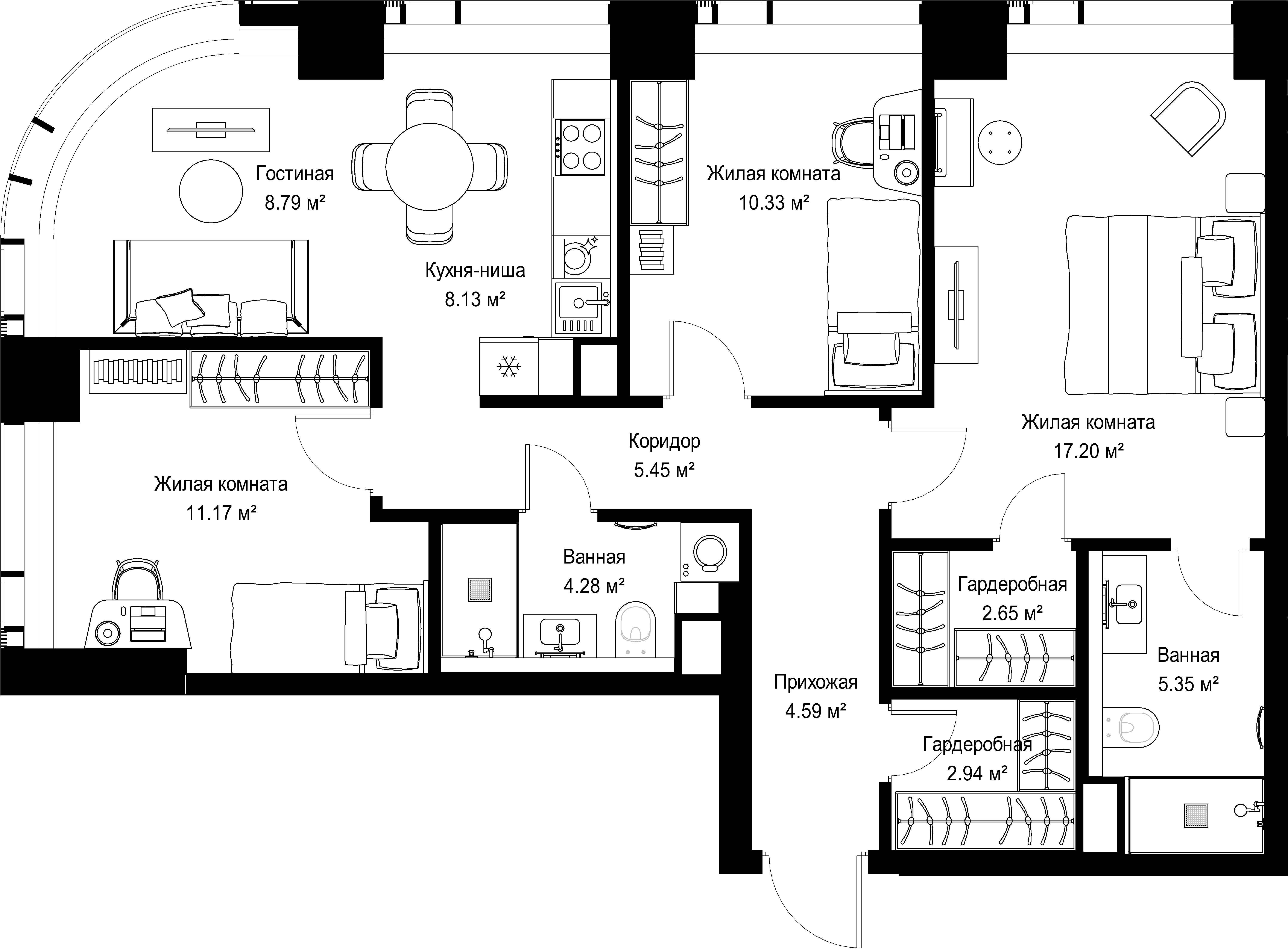 3-комнатная, 80,88 м² — 40 355 076 ₽