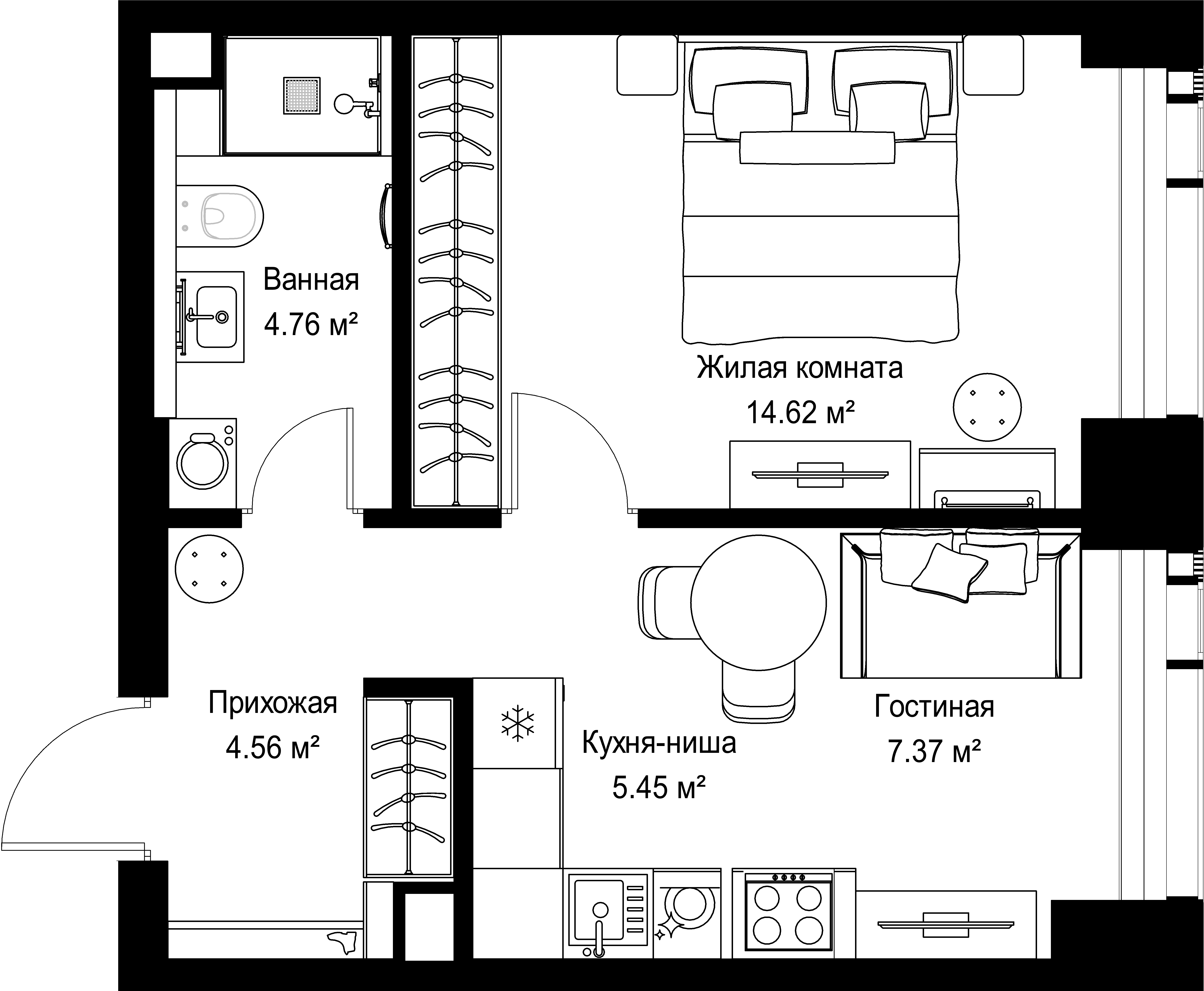 1-комнатная, 36,76 м² — 19 934 948 ₽