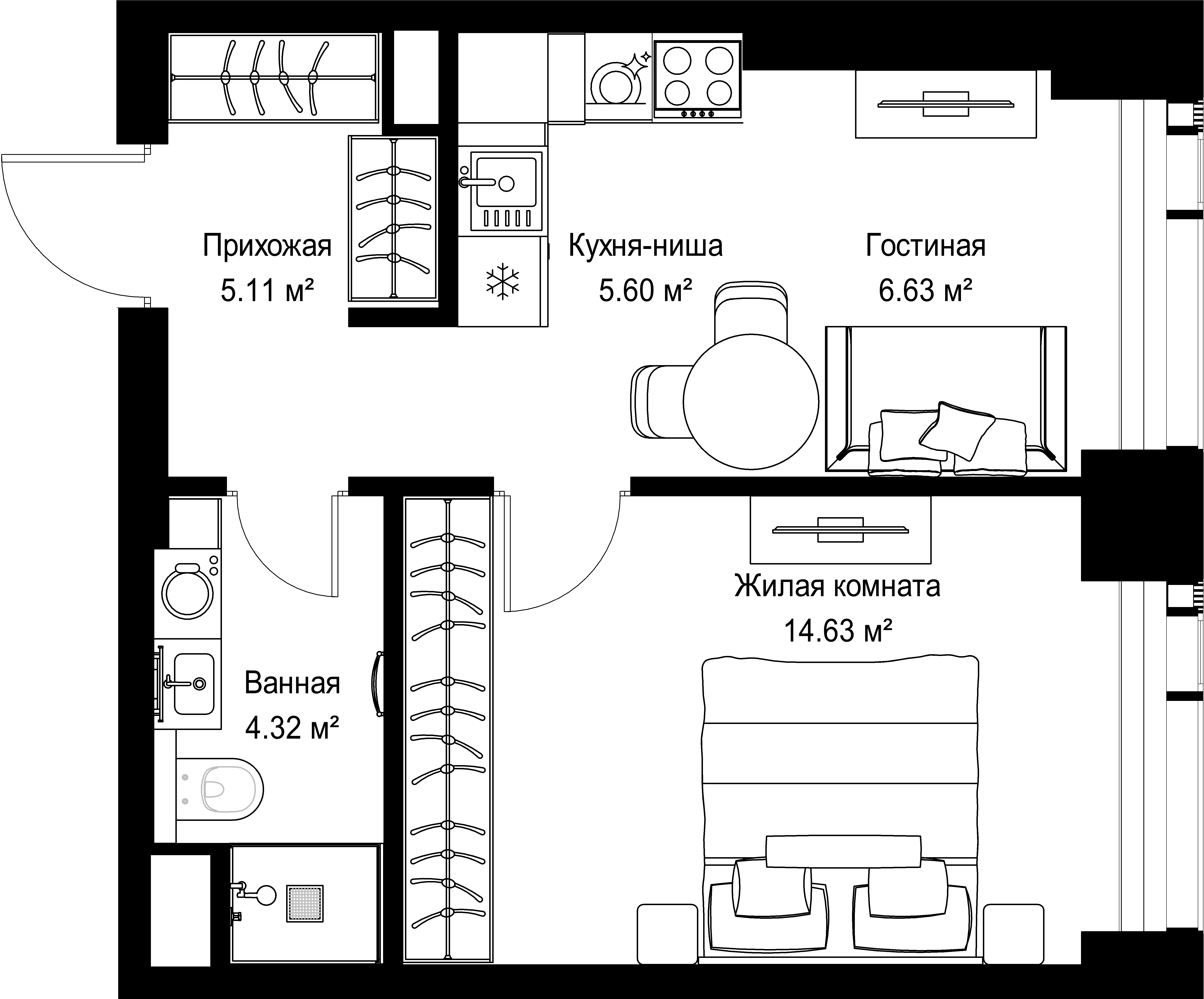 1-комнатная, 36,29 м² — 19 649 220 ₽