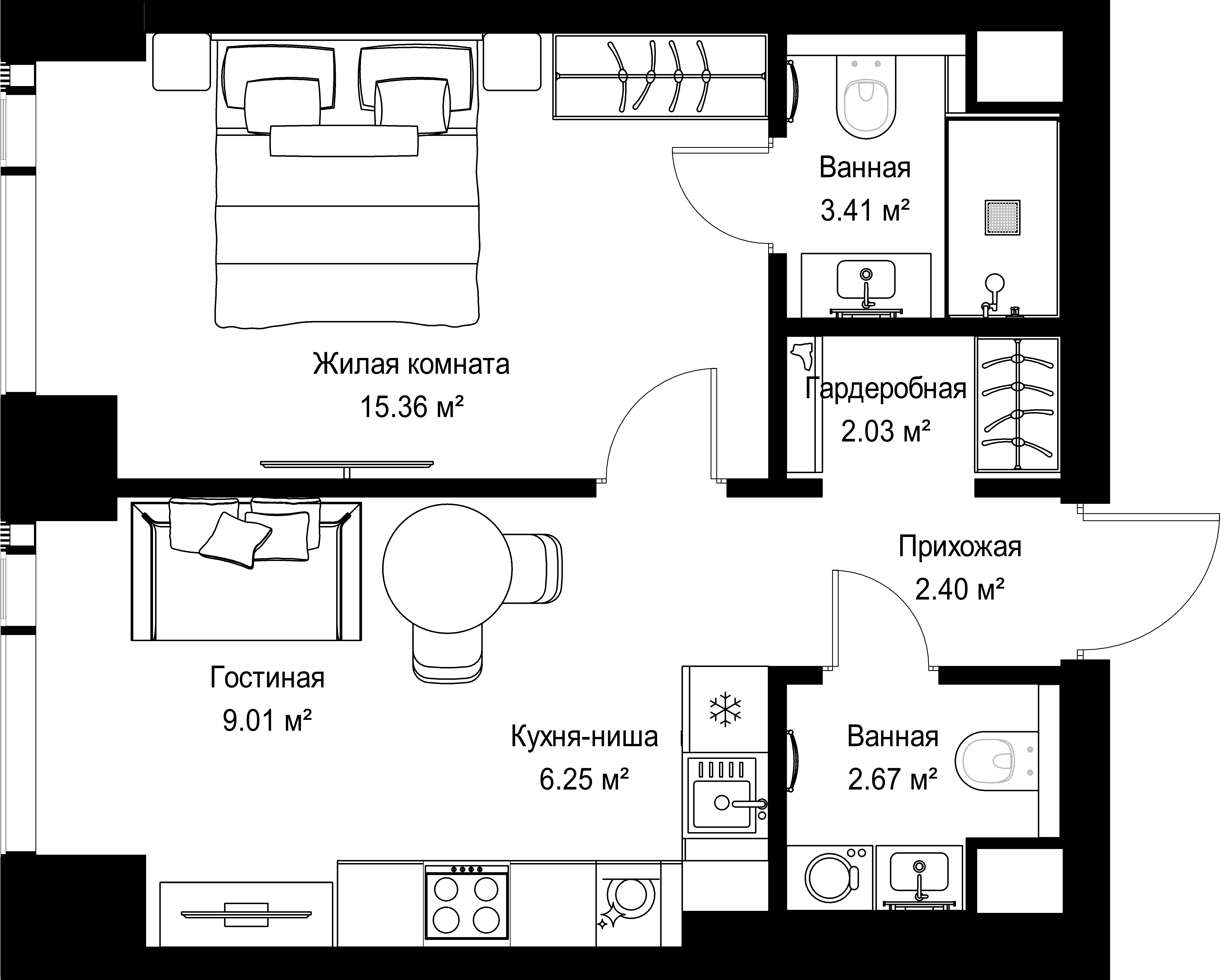 1-комнатная, 41,13 м² — 21 815 352 ₽