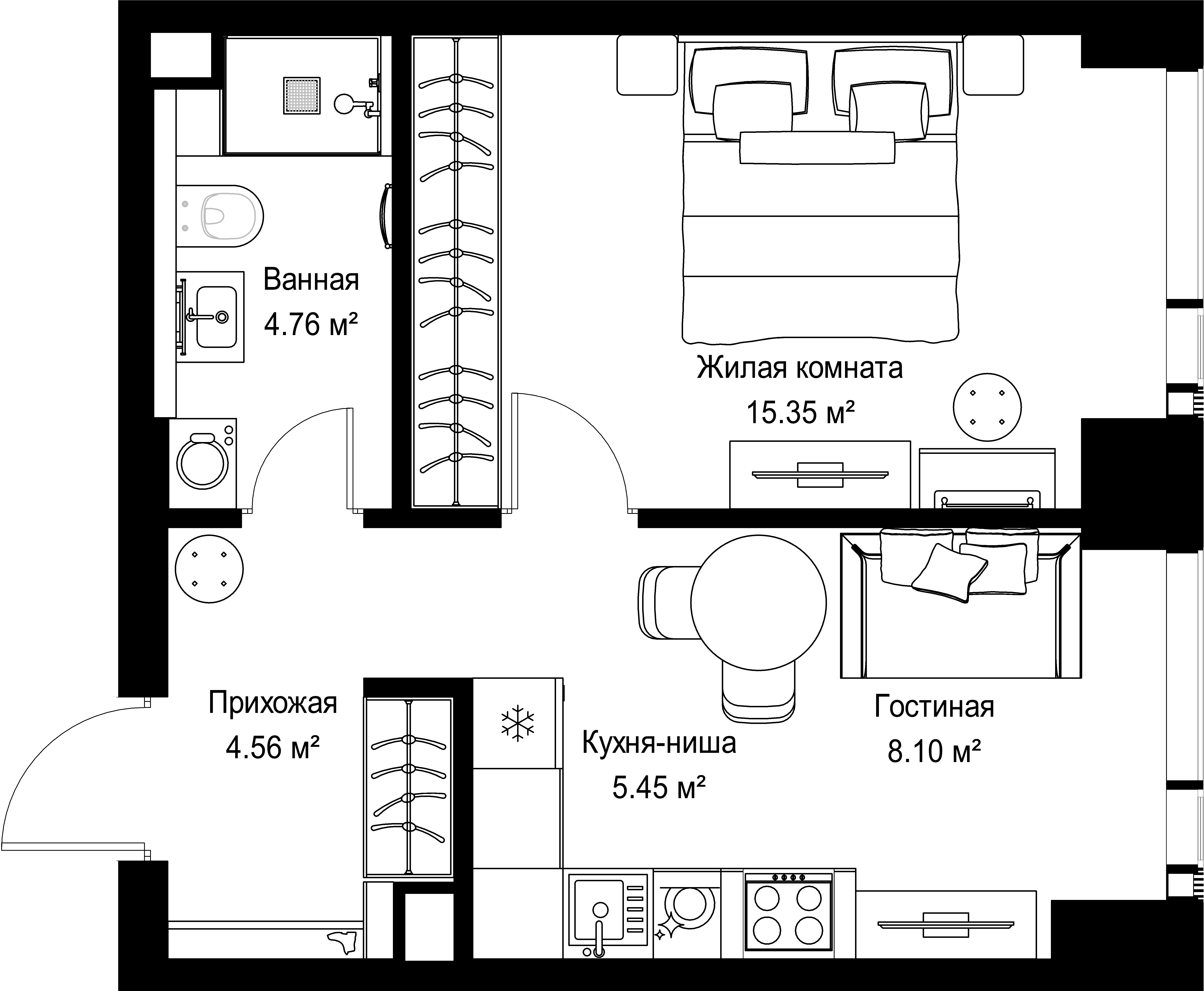1-комнатная, 38,22 м² — 20 596 758 ₽