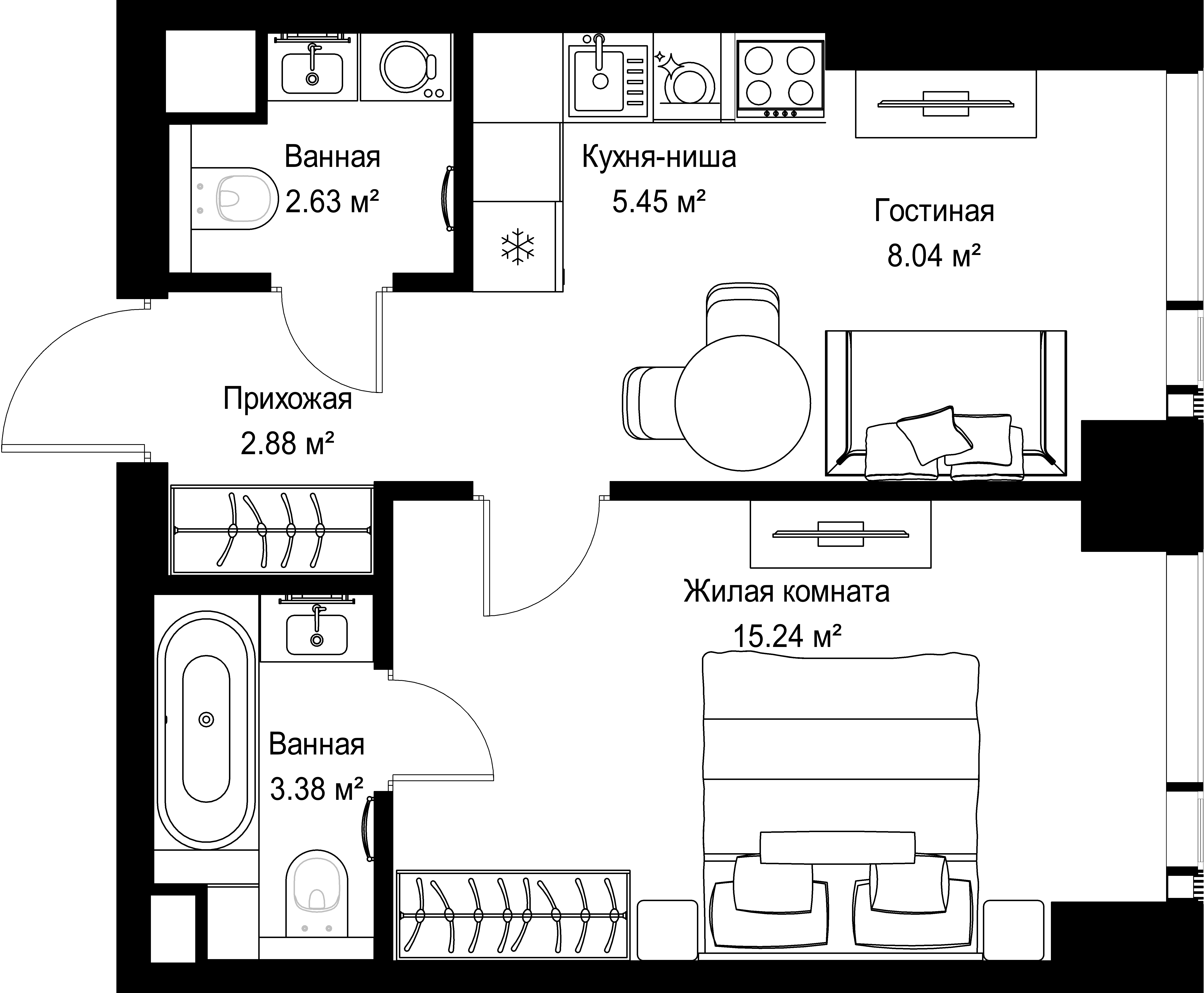 1-комнатная, 37,62 м² — 21 072 843 ₽