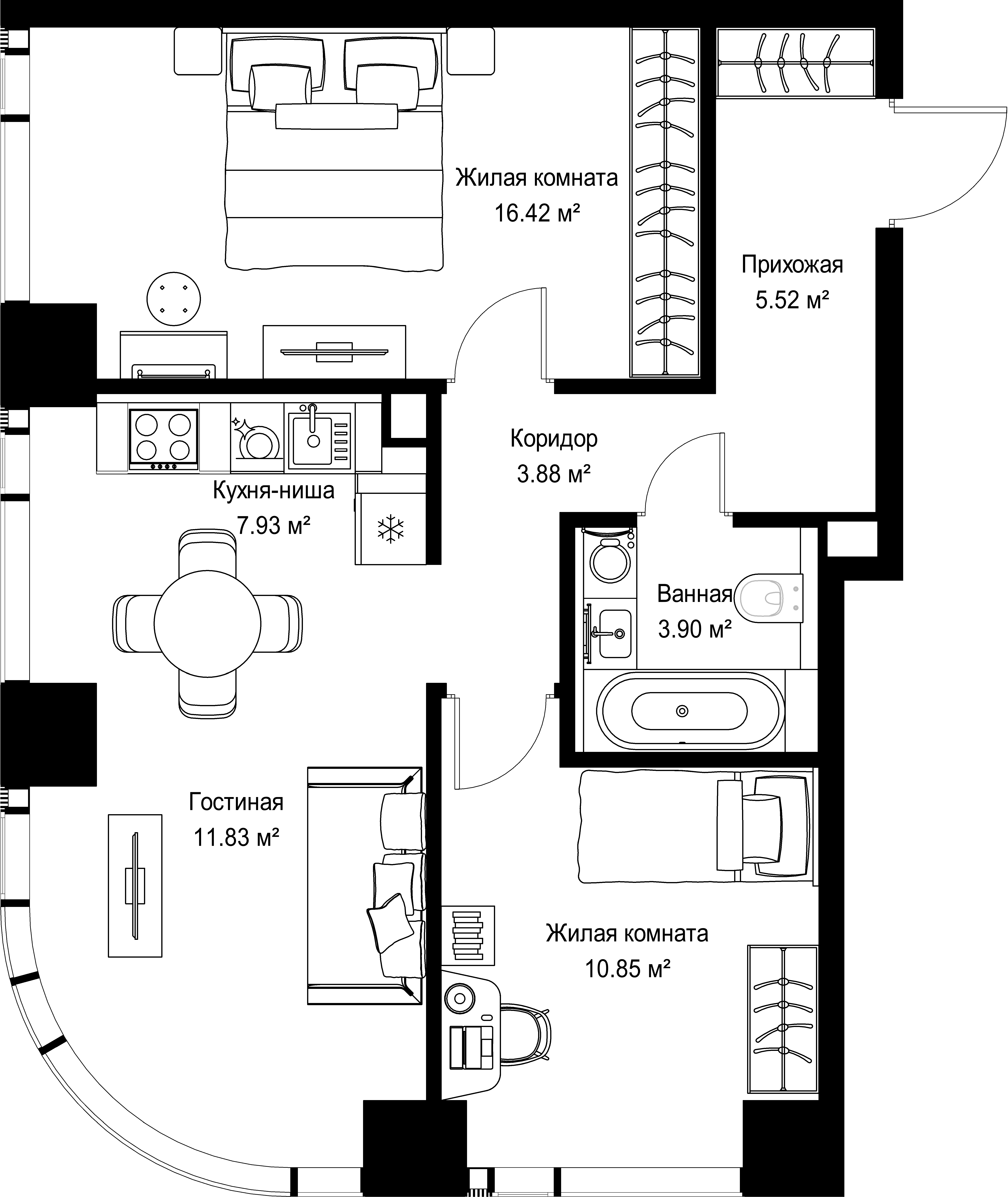 2-комнатная, 60,33 м² — 29 127 324 ₽