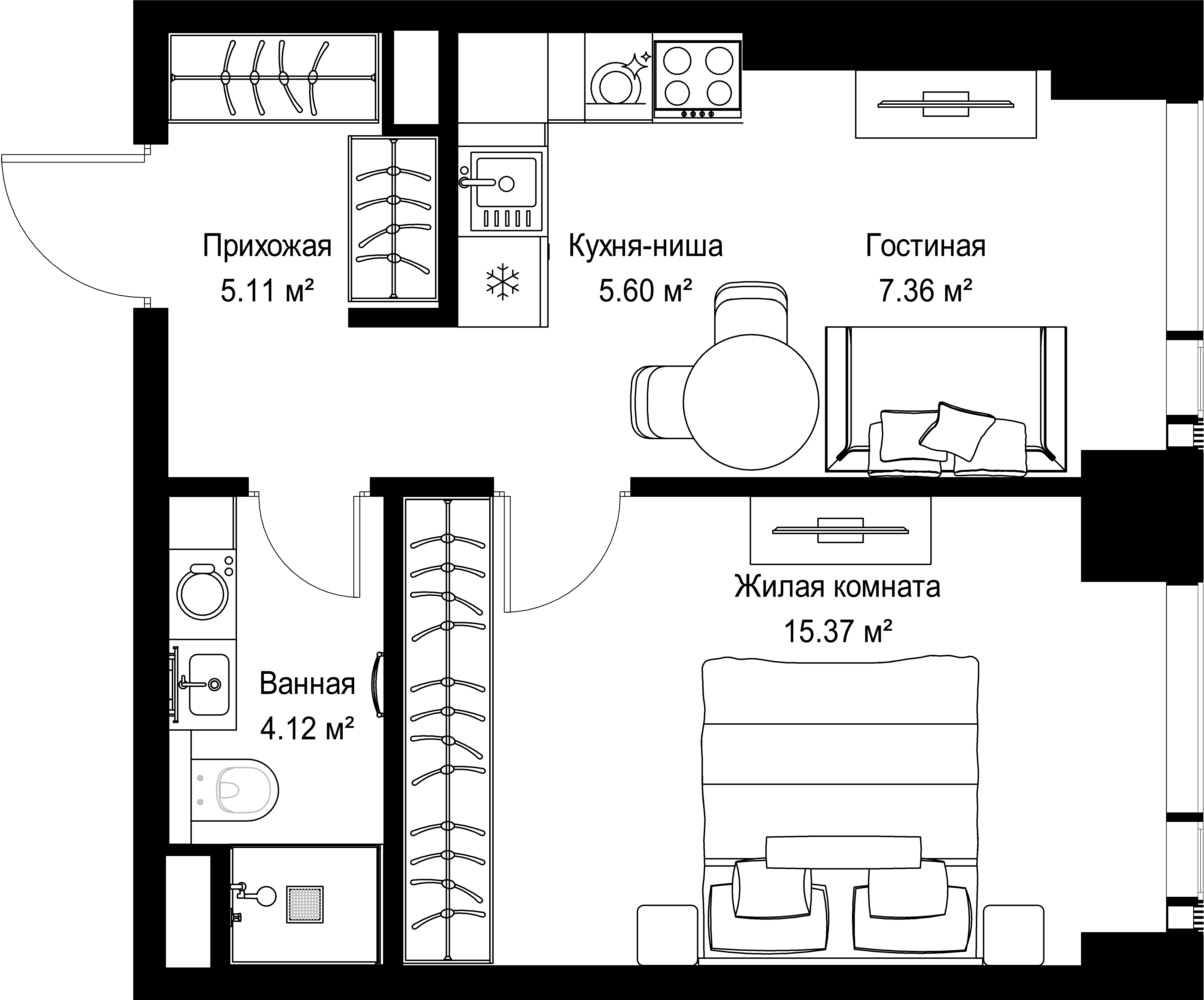 1-комнатная, 37,56 м² — 20 113 380 ₽