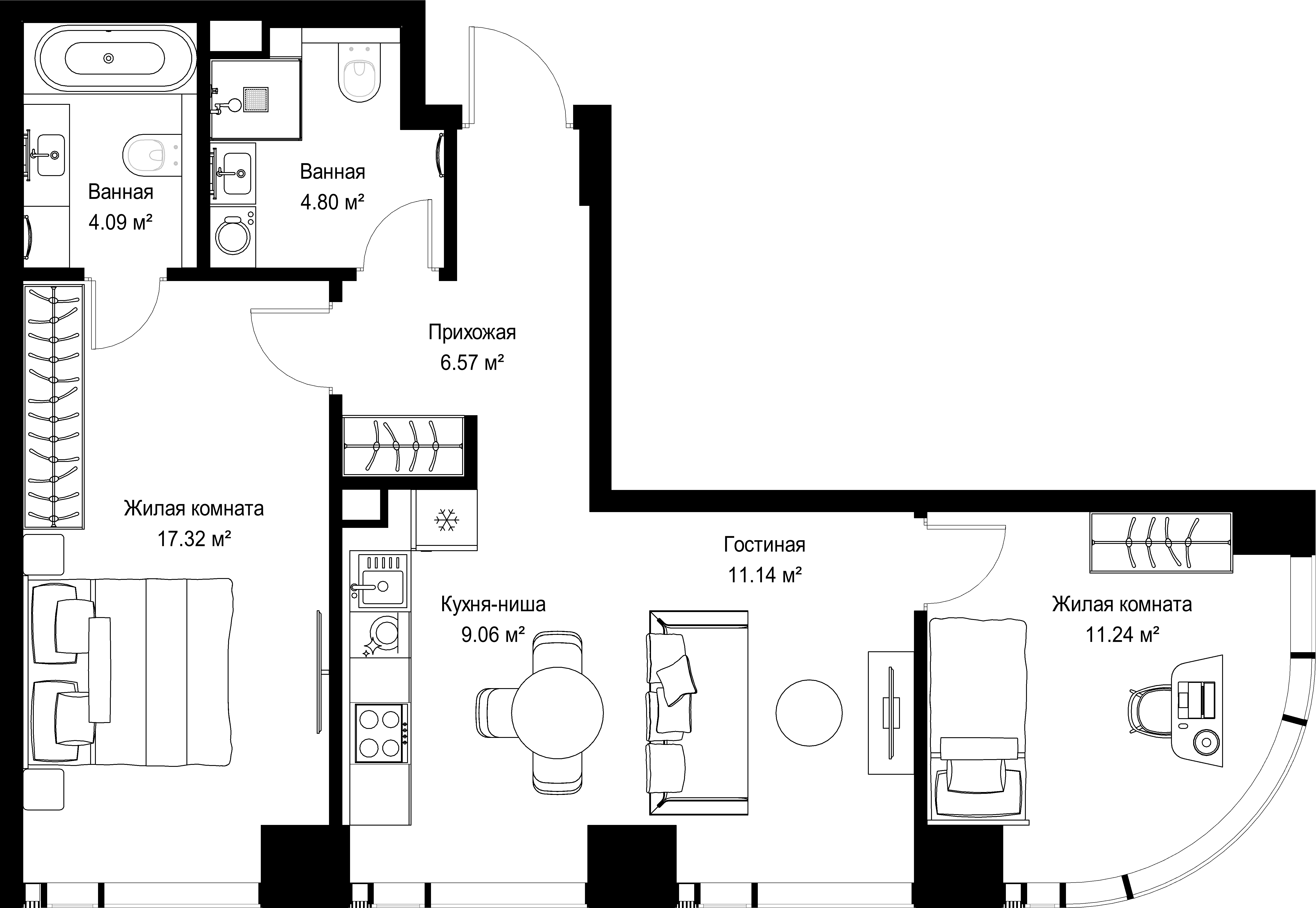 2-комнатная, 64,22 м² — 29 422 393 ₽
