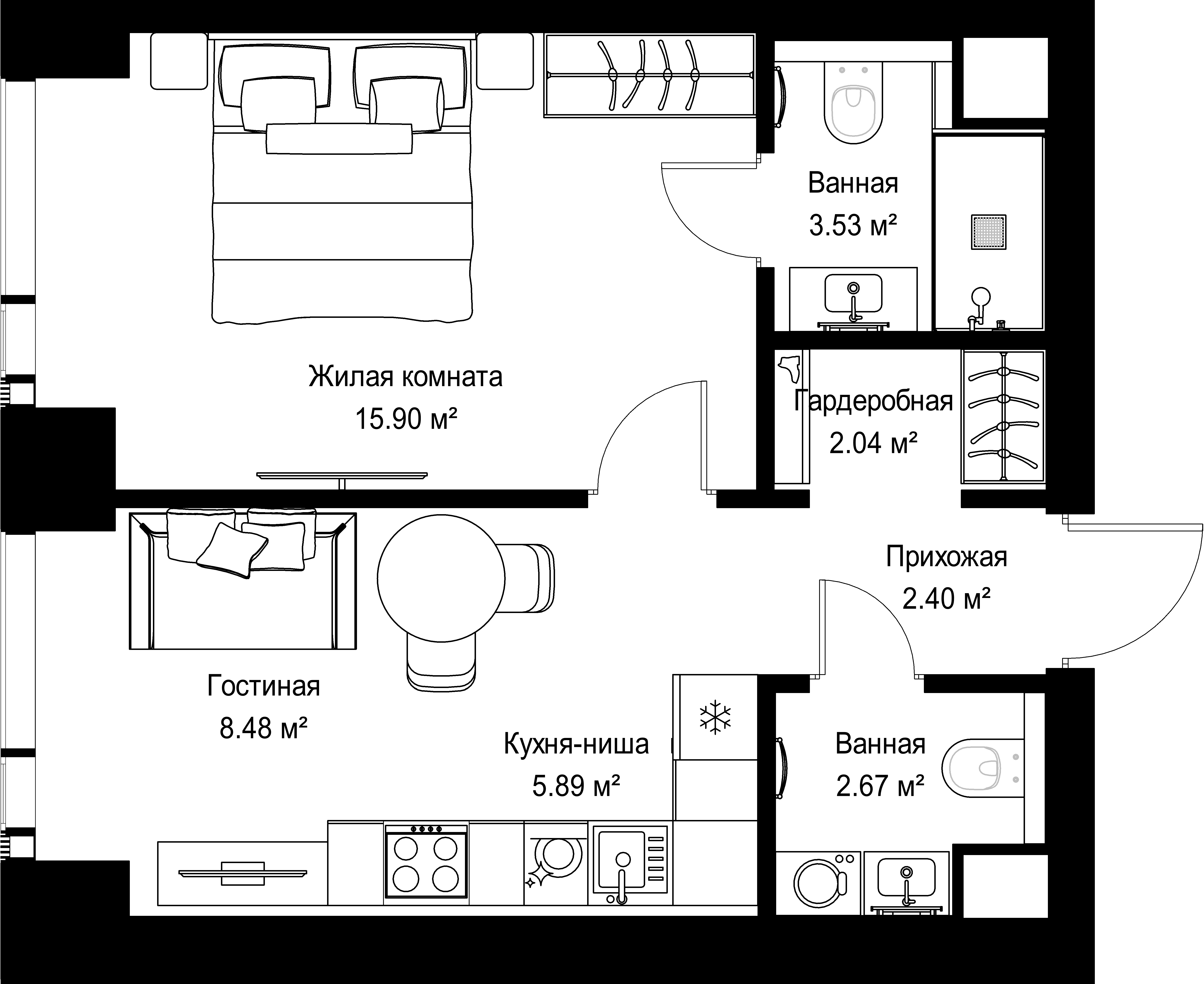 1-комнатная, 40,91 м² — 21 733 437 ₽