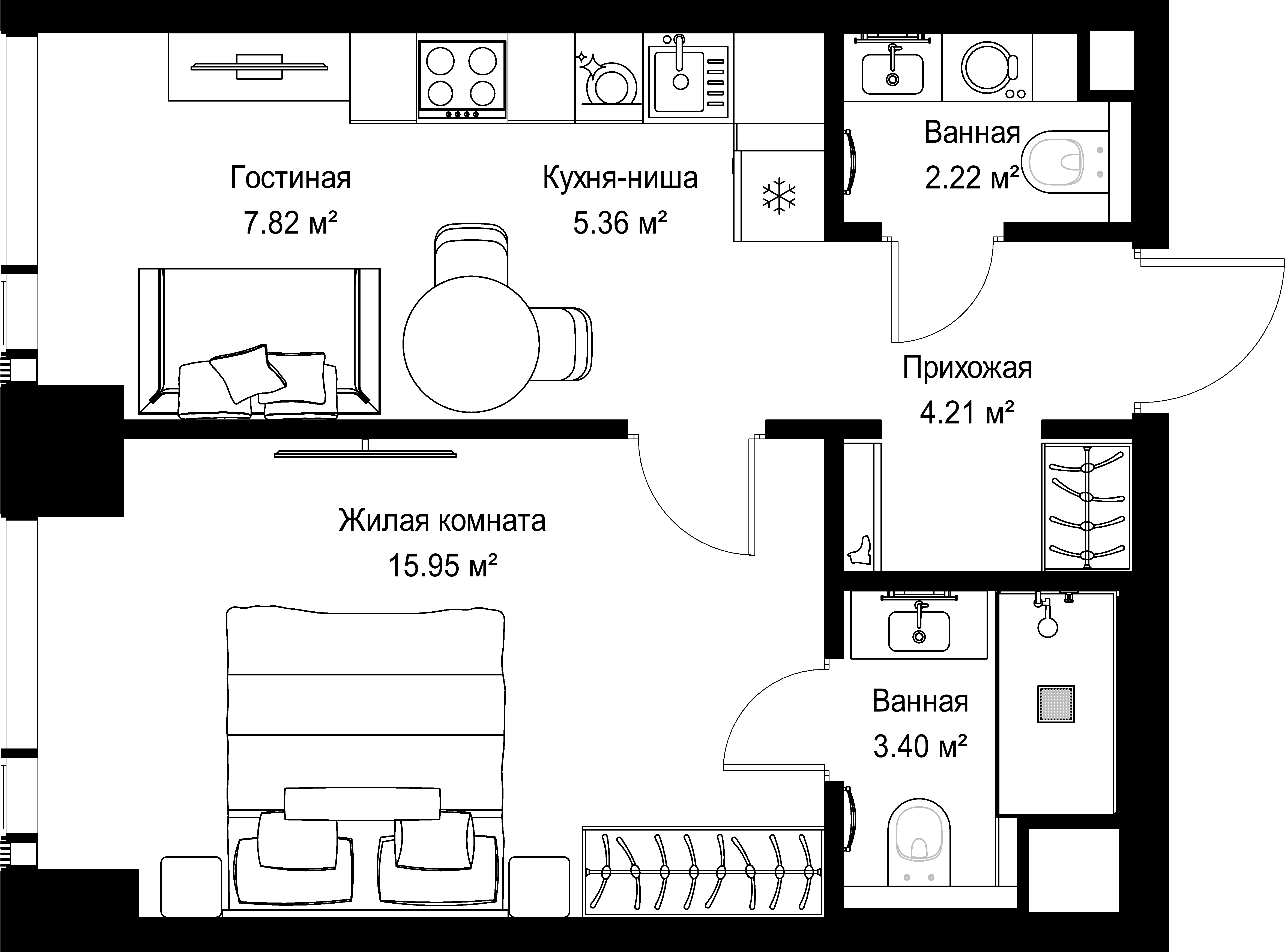 1-комнатная, 38,96 м² — 21 028 660 ₽
