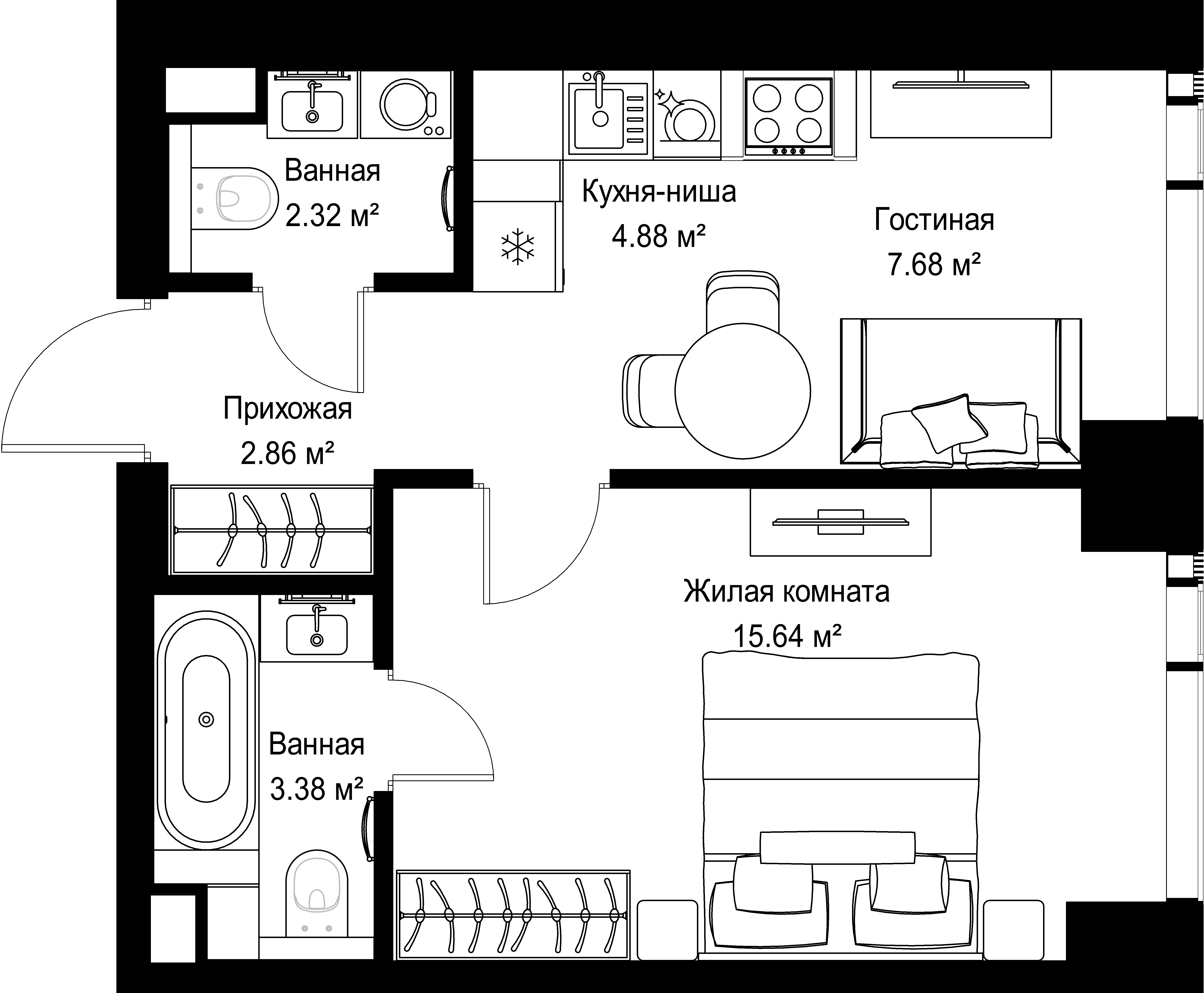 1-комнатная, 36,76 м² — 20 622 360 ₽