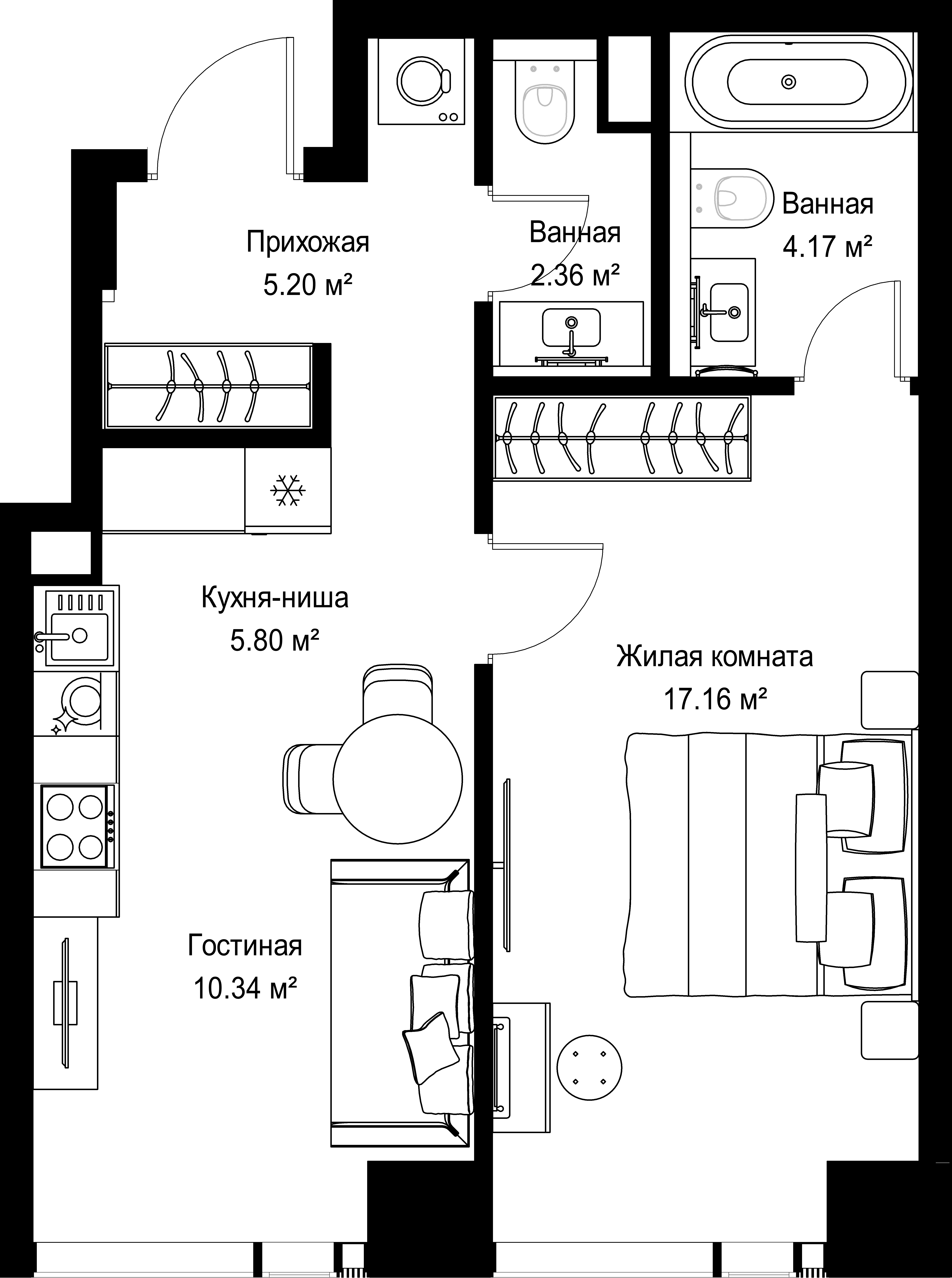 1-комнатная, 45,03 м² — 21 817 035 ₽