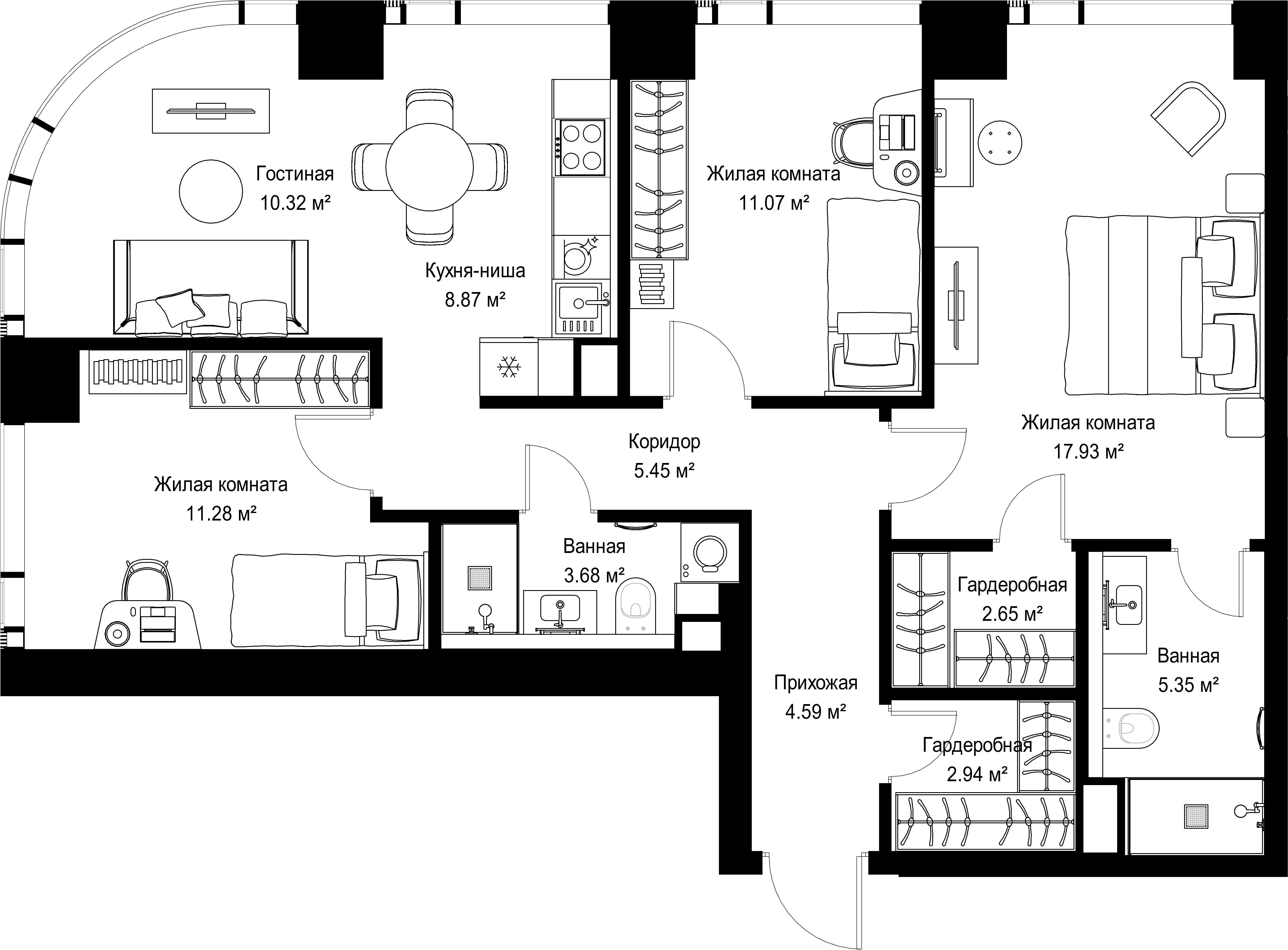 3-комнатная, 84,13 м² — 41 190 048 ₽
