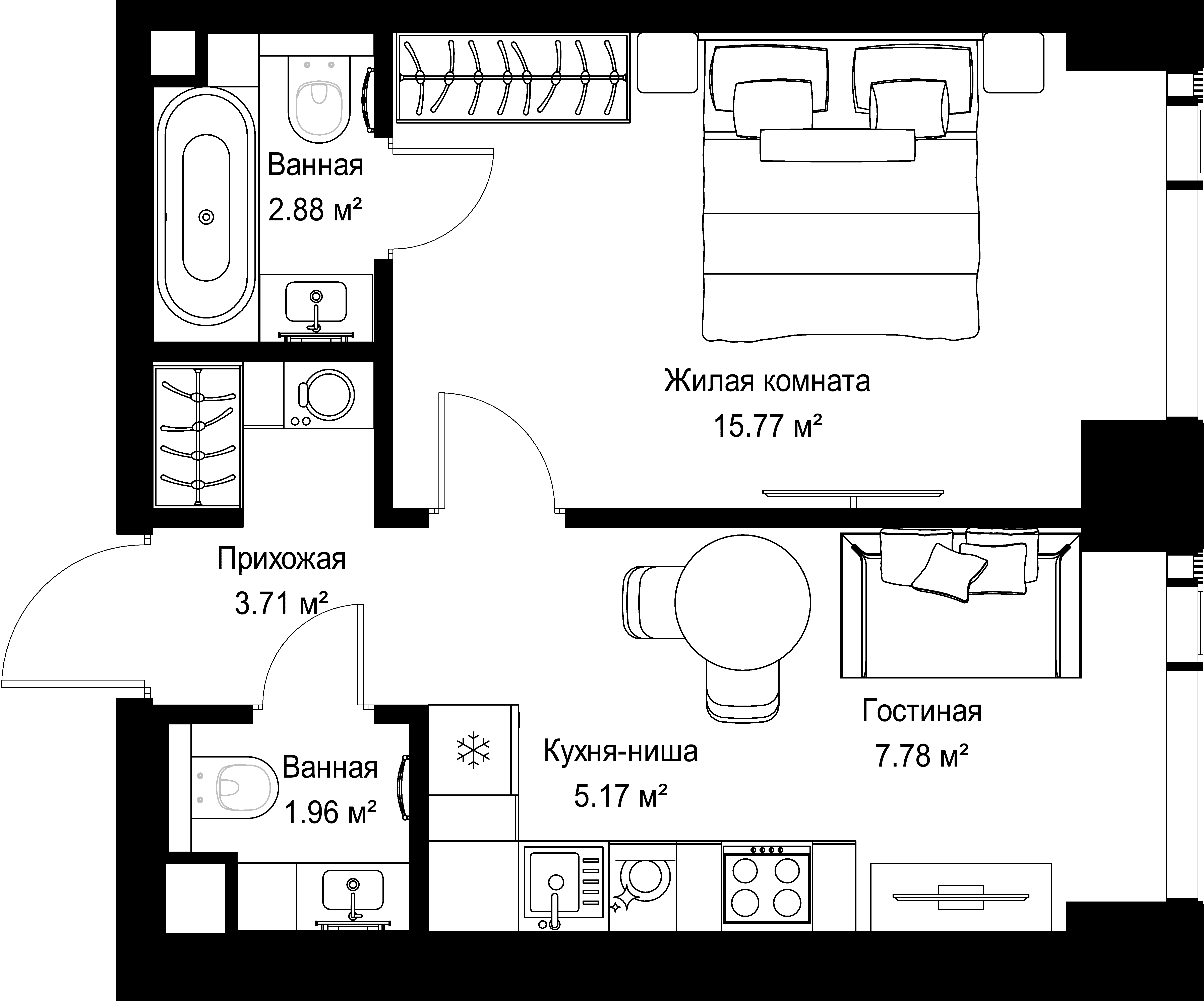 1-комнатная, 37,27 м² — 20 306 559 ₽