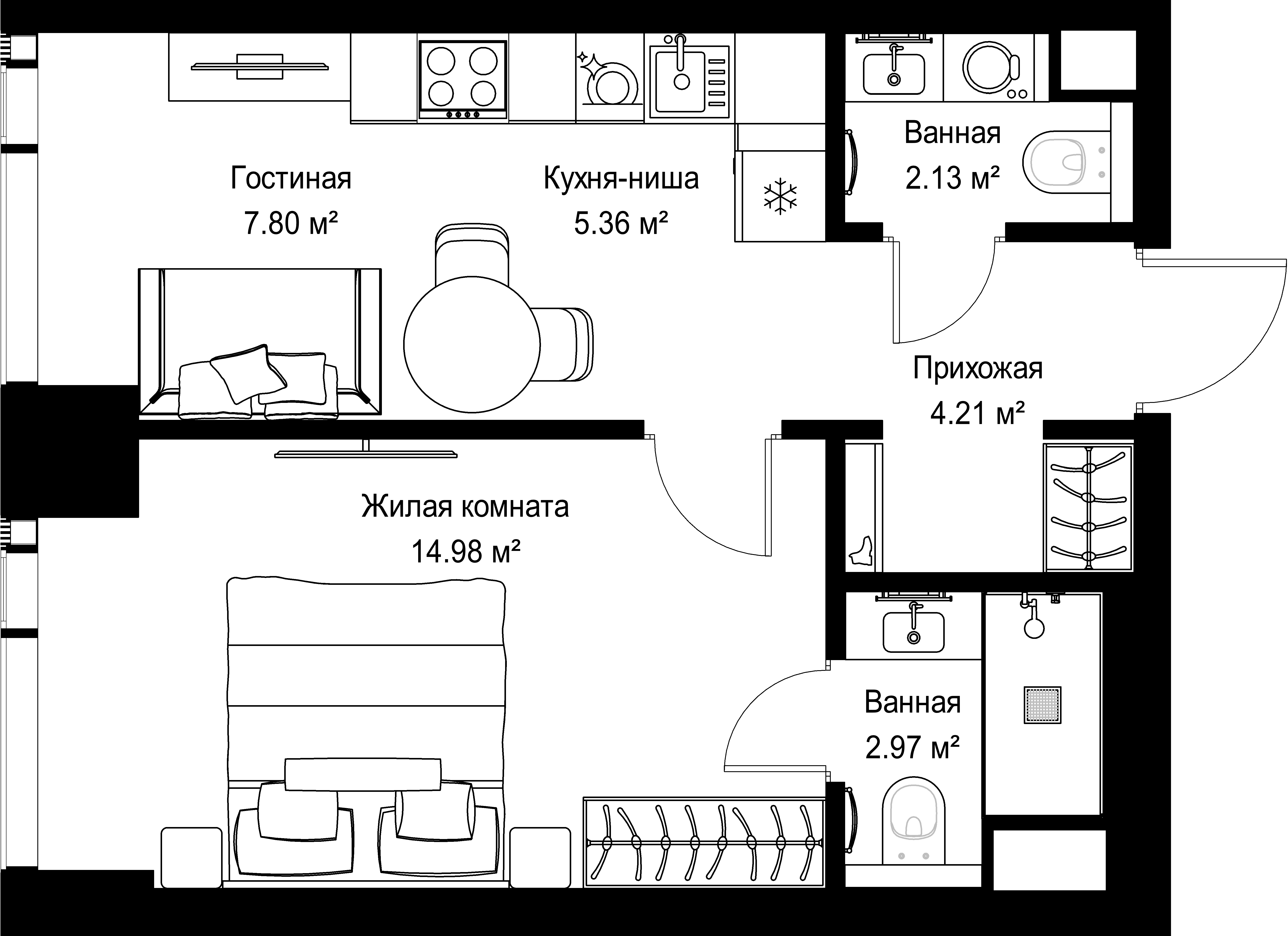 1-комнатная, 37,45 м² — 19 672 485 ₽