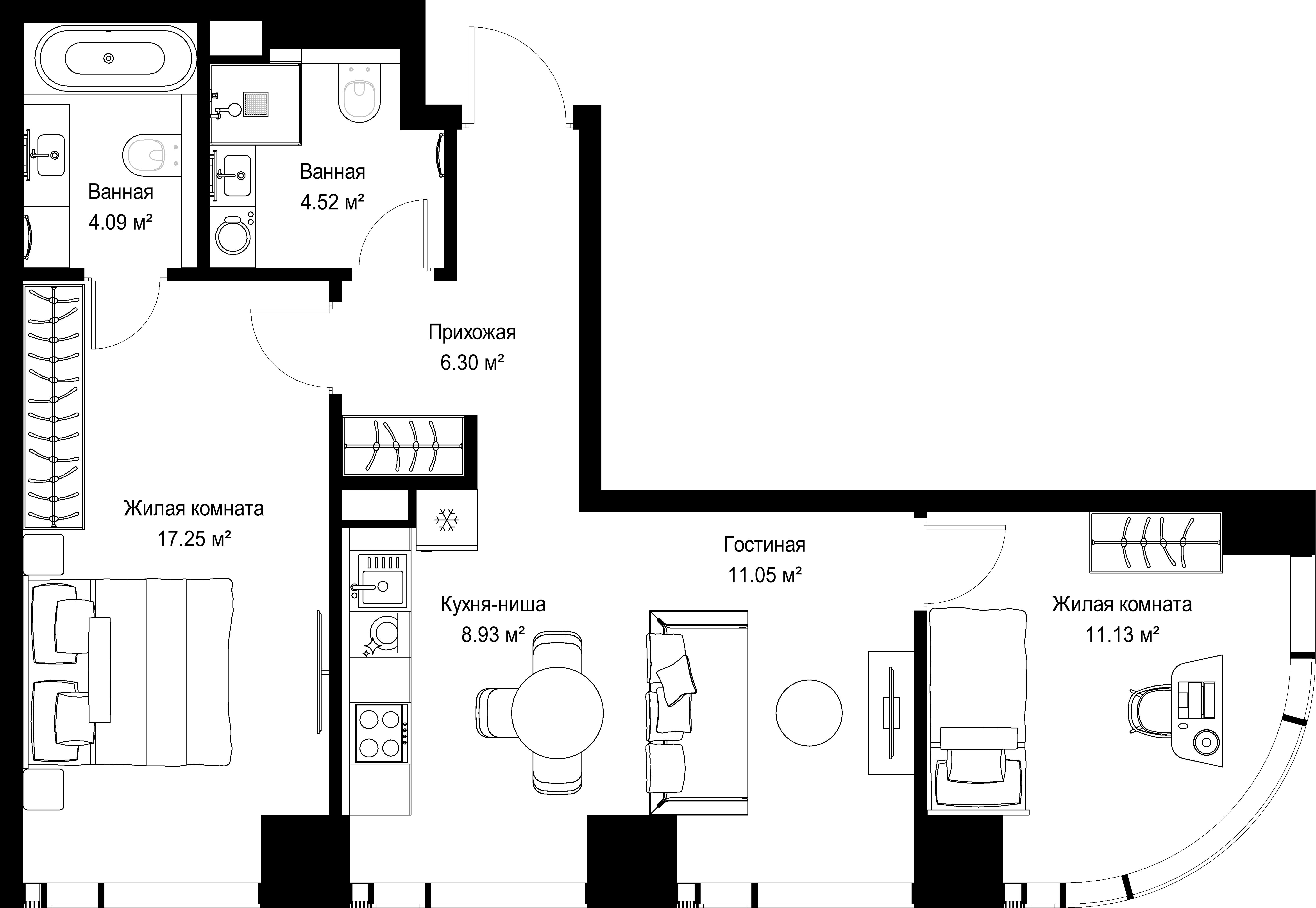 2-комнатная, 63,27 м² — 27 857 781 ₽