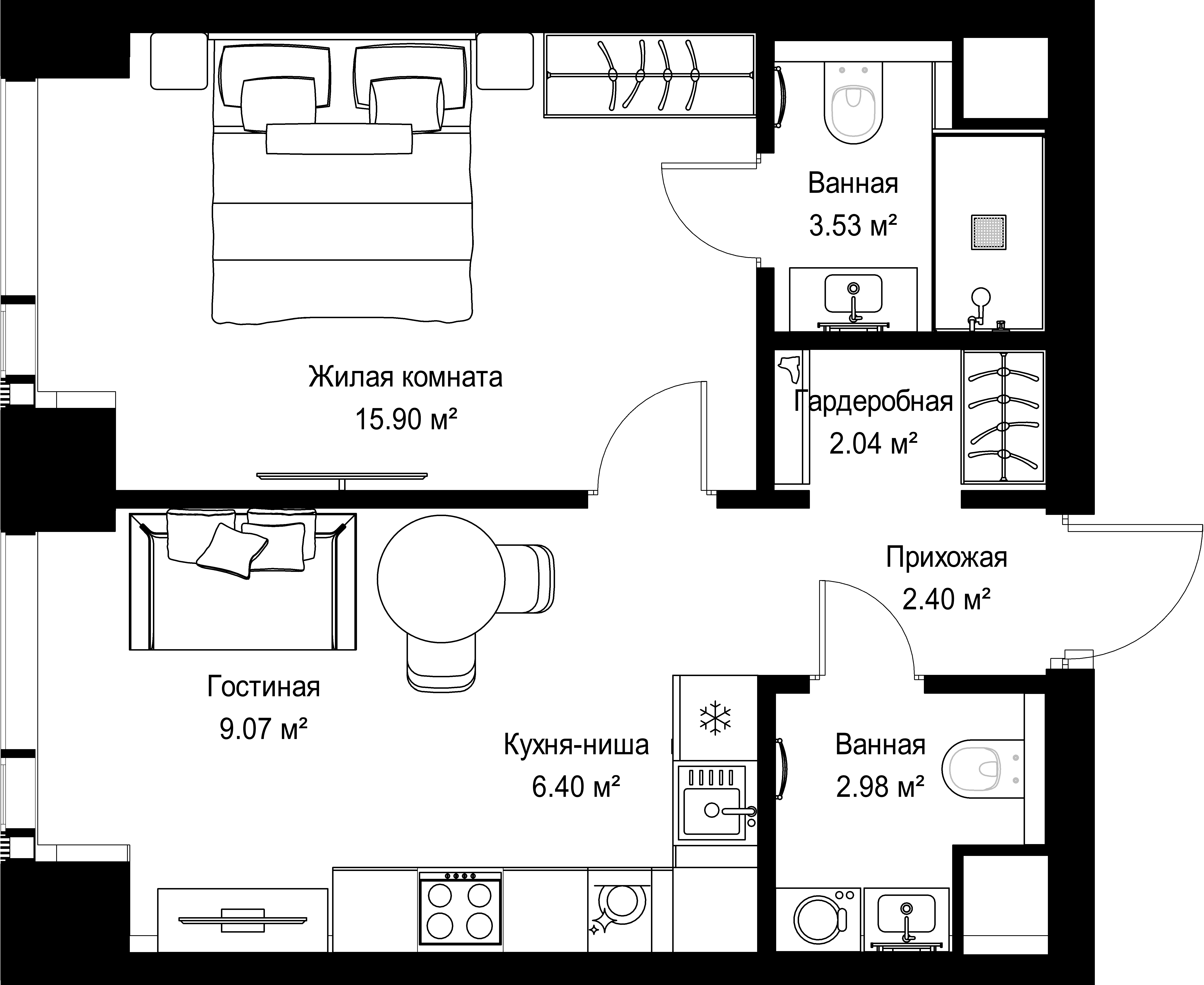 1-комнатная, 42,32 м² — 21 092 288 ₽