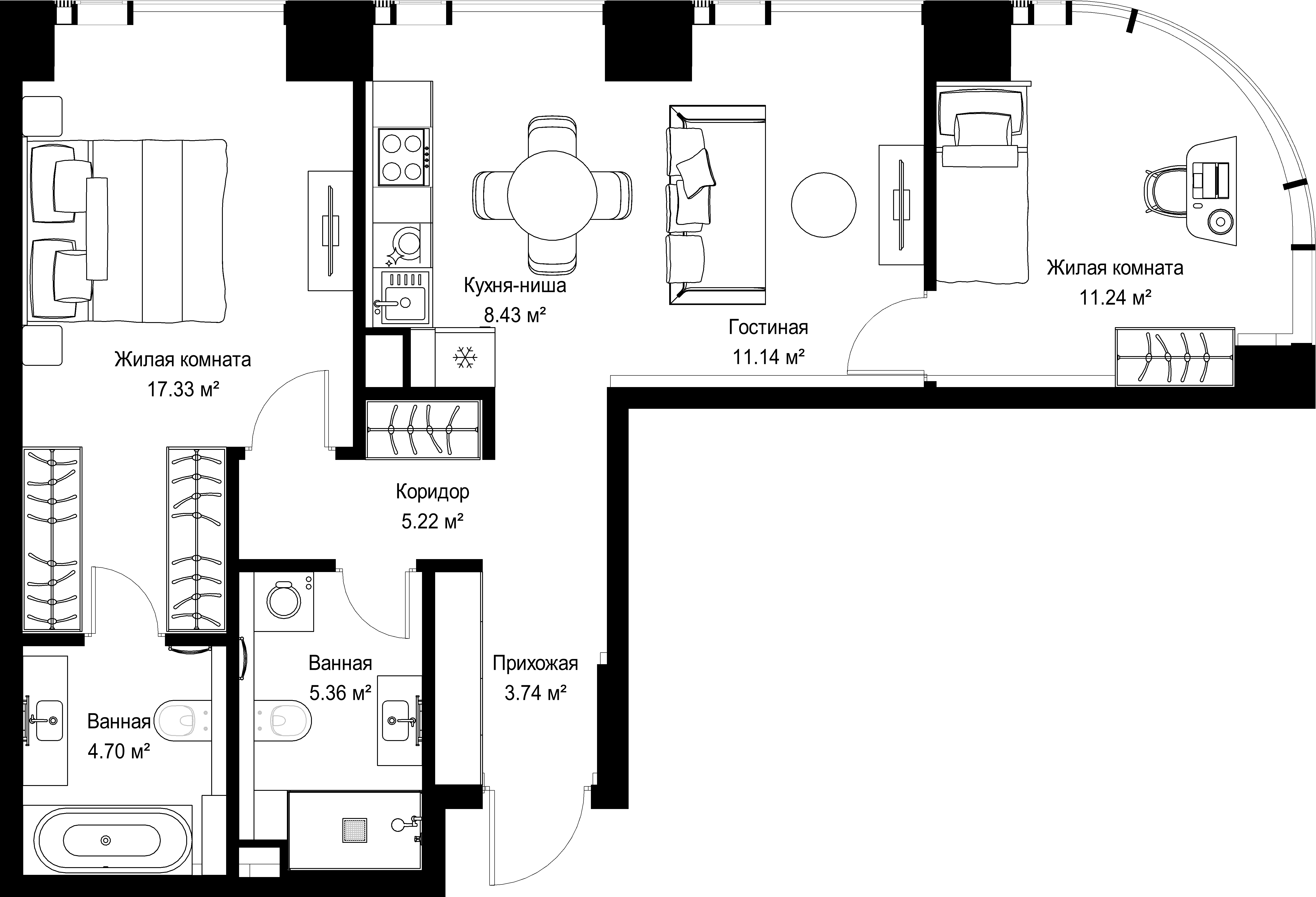 2-комнатная, 67,16 м² — 30 997 698 ₽