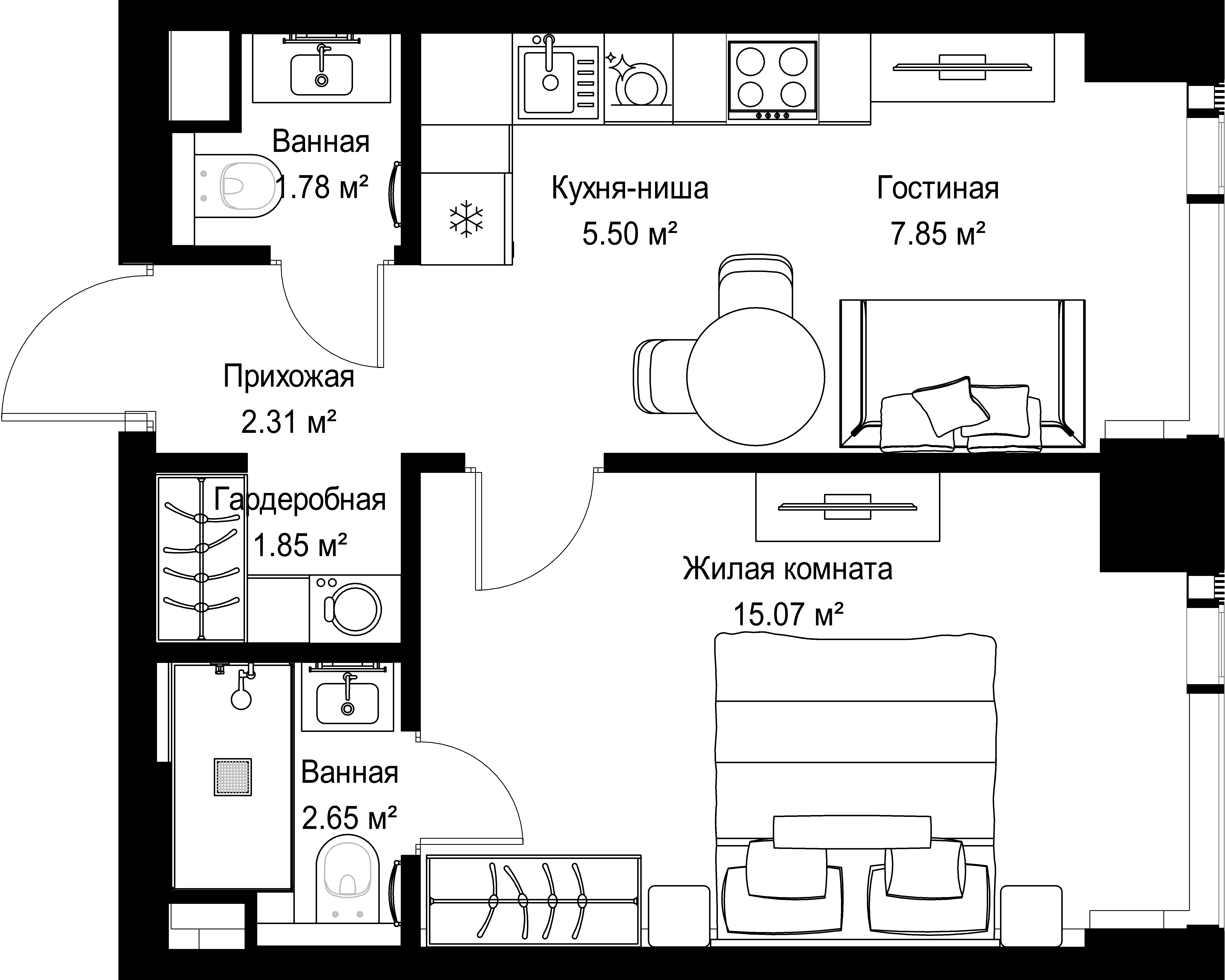1-комнатная, 37,01 м² — 19 913 230 ₽