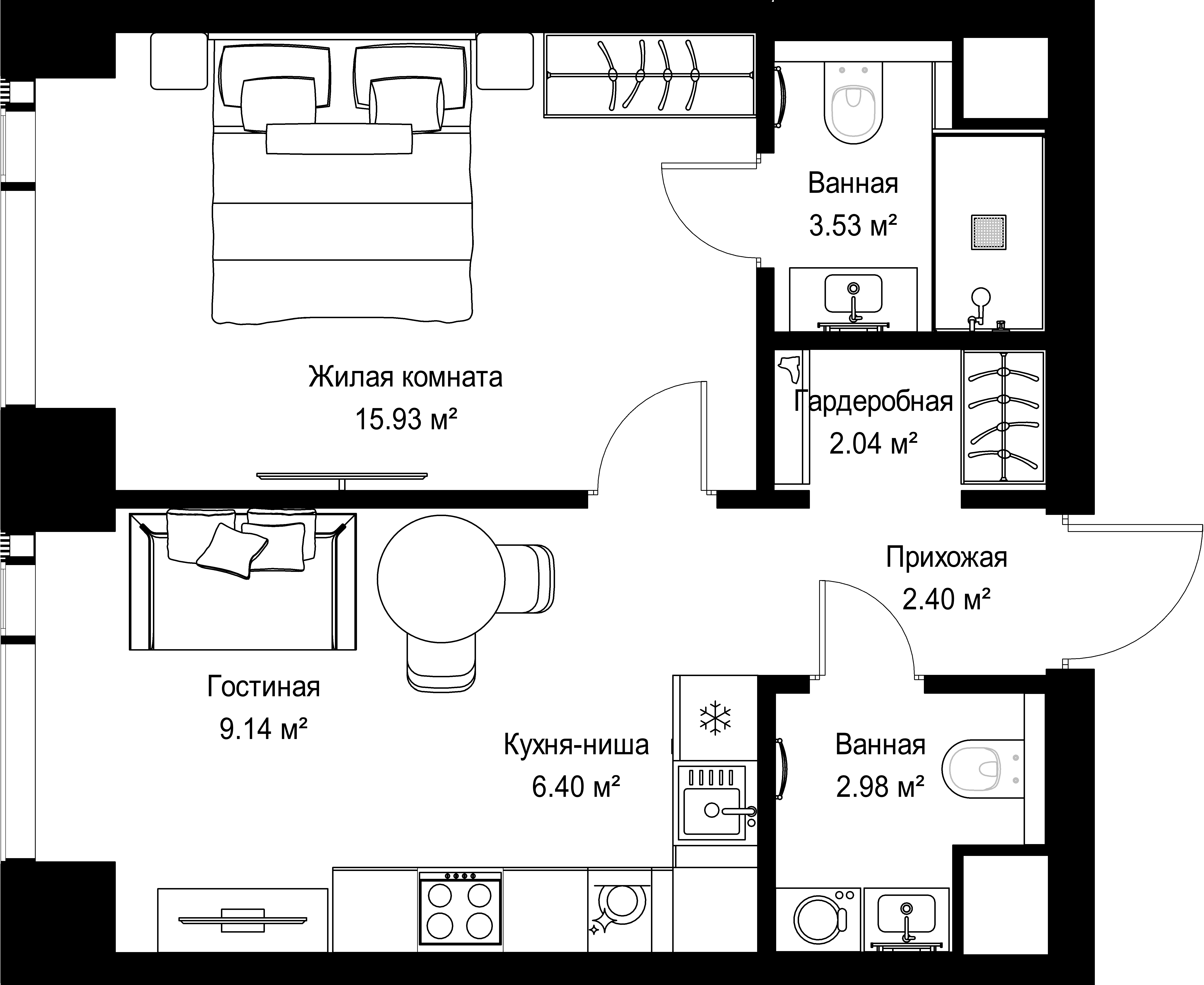 1-комнатная, 42,42 м² — 22 535 625 ₽