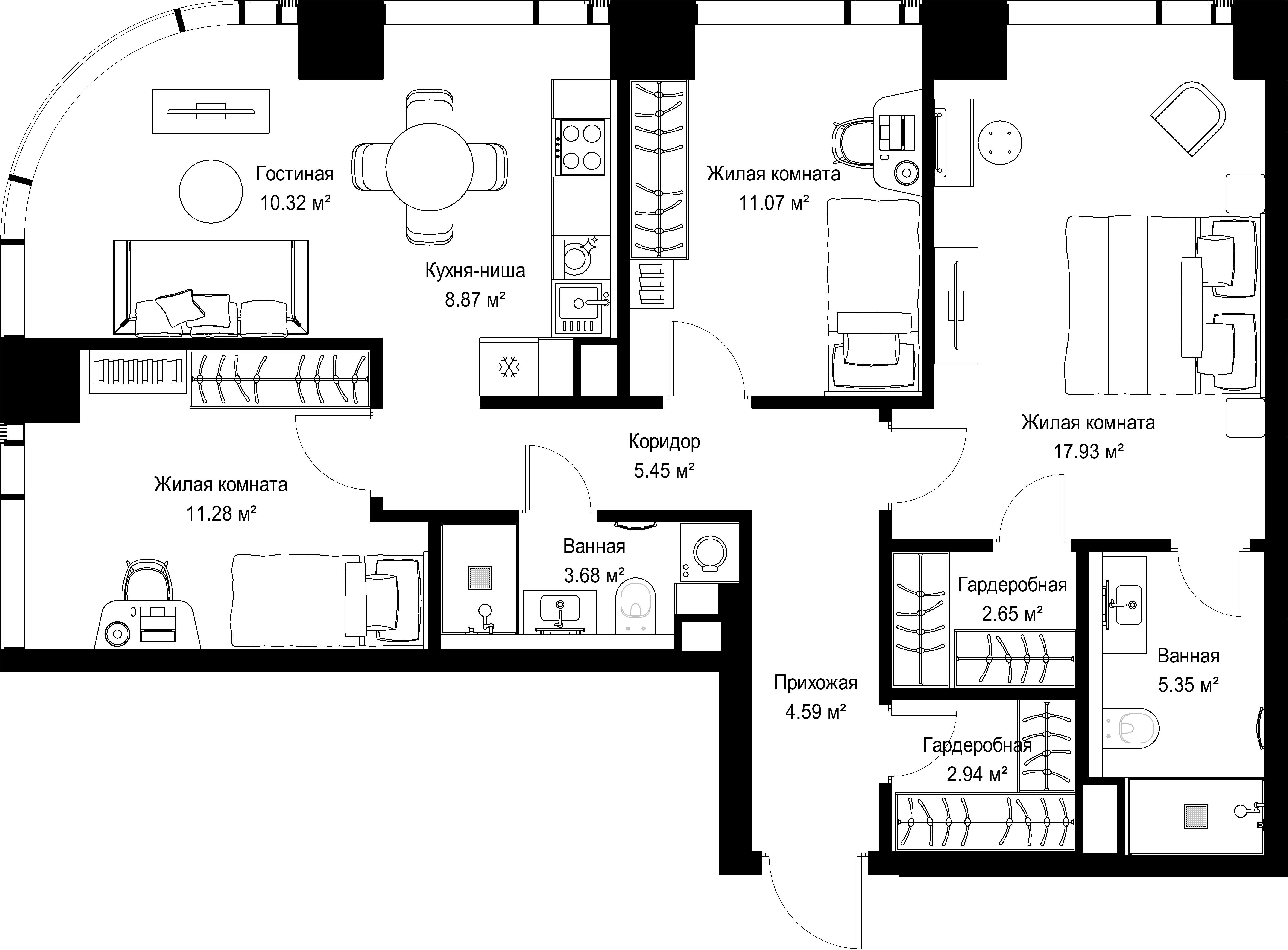 3-комнатная, 84,13 м² — 41 404 579 ₽