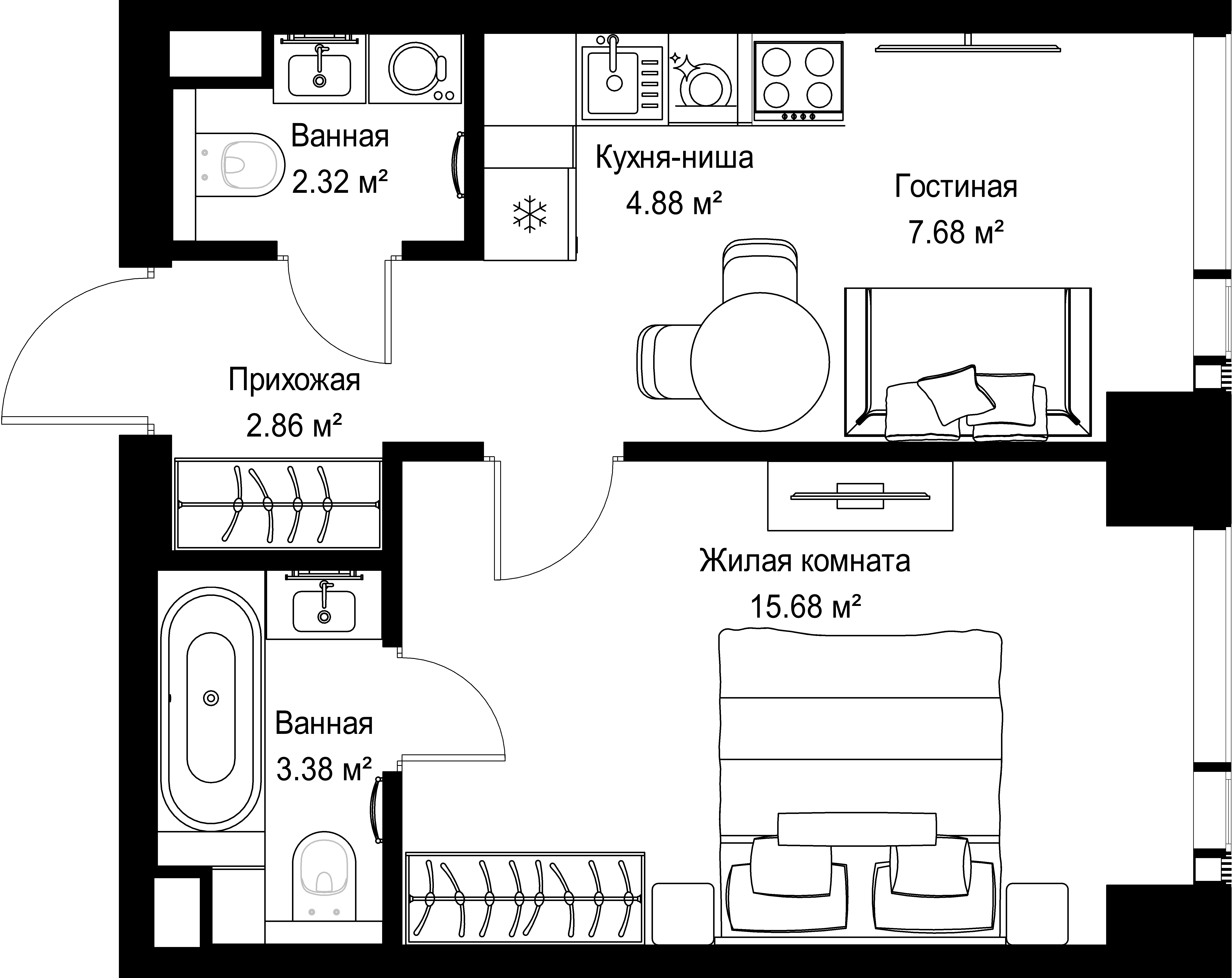 1-комнатная, 36,8 м² — 20 801 200 ₽