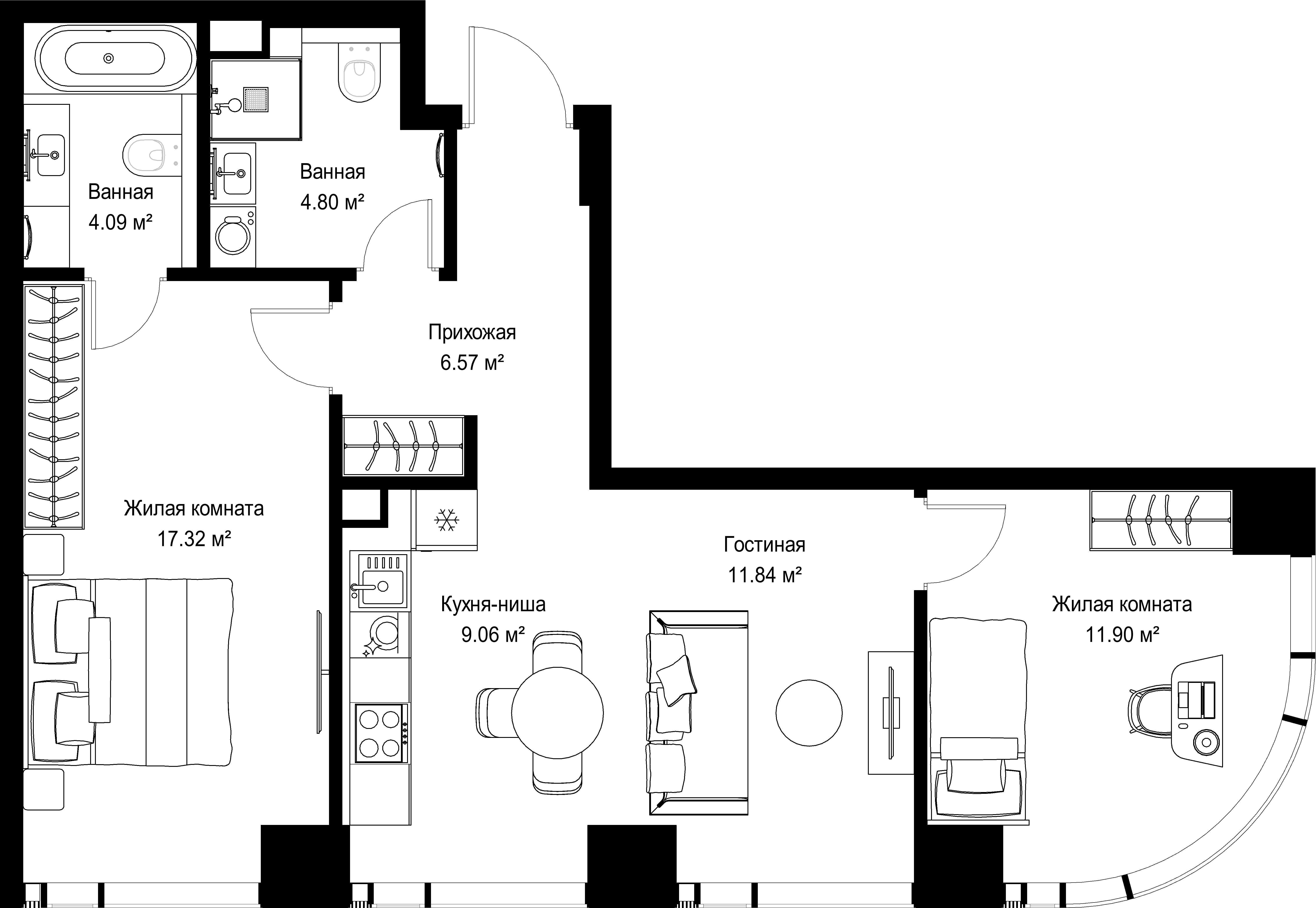 2-комнатная, 65,58 м² — 30 324 192 ₽