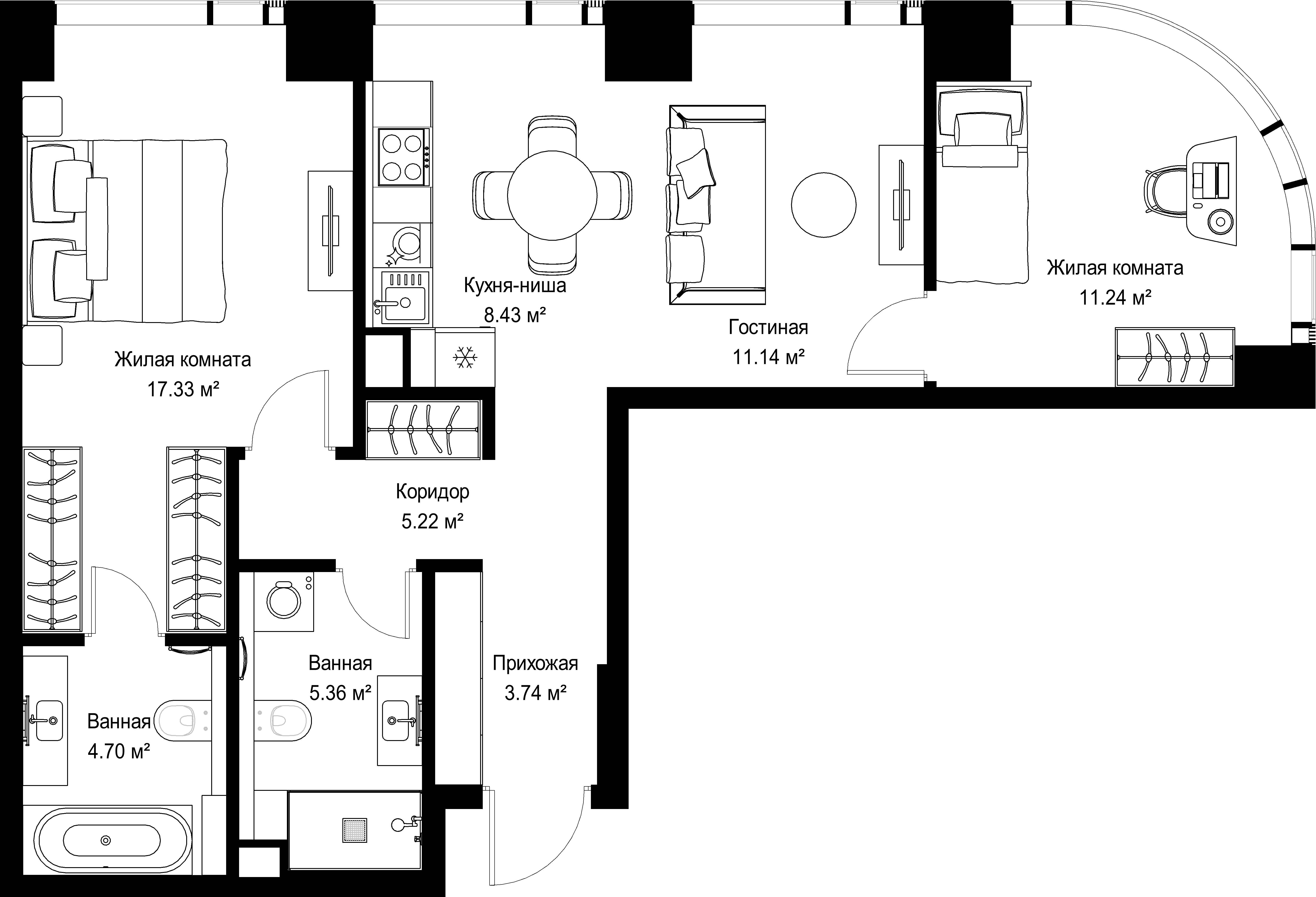 2-комнатная, 67,16 м² — 31 111 870 ₽