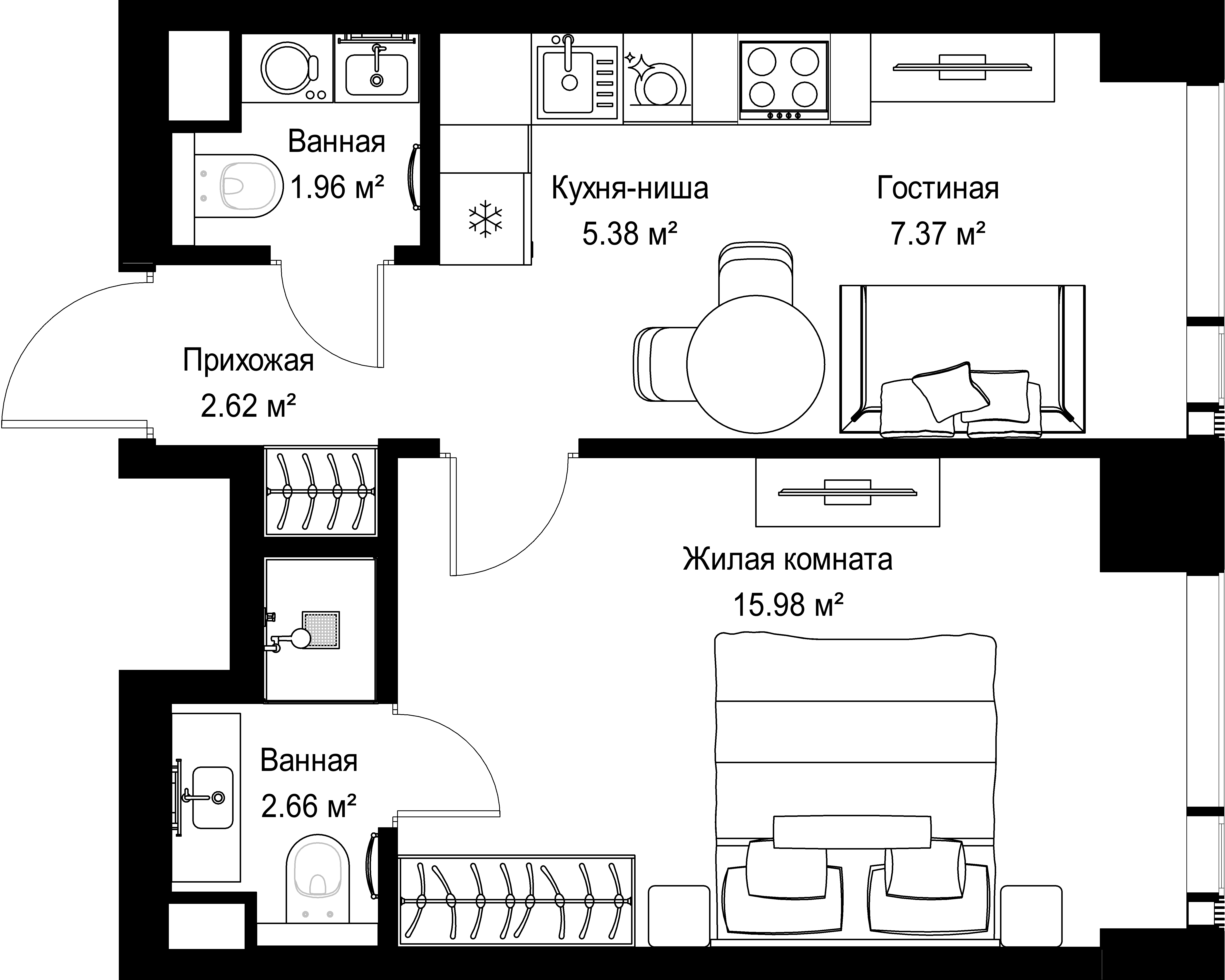 1-комнатная, 35,97 м² — 19 751 127 ₽