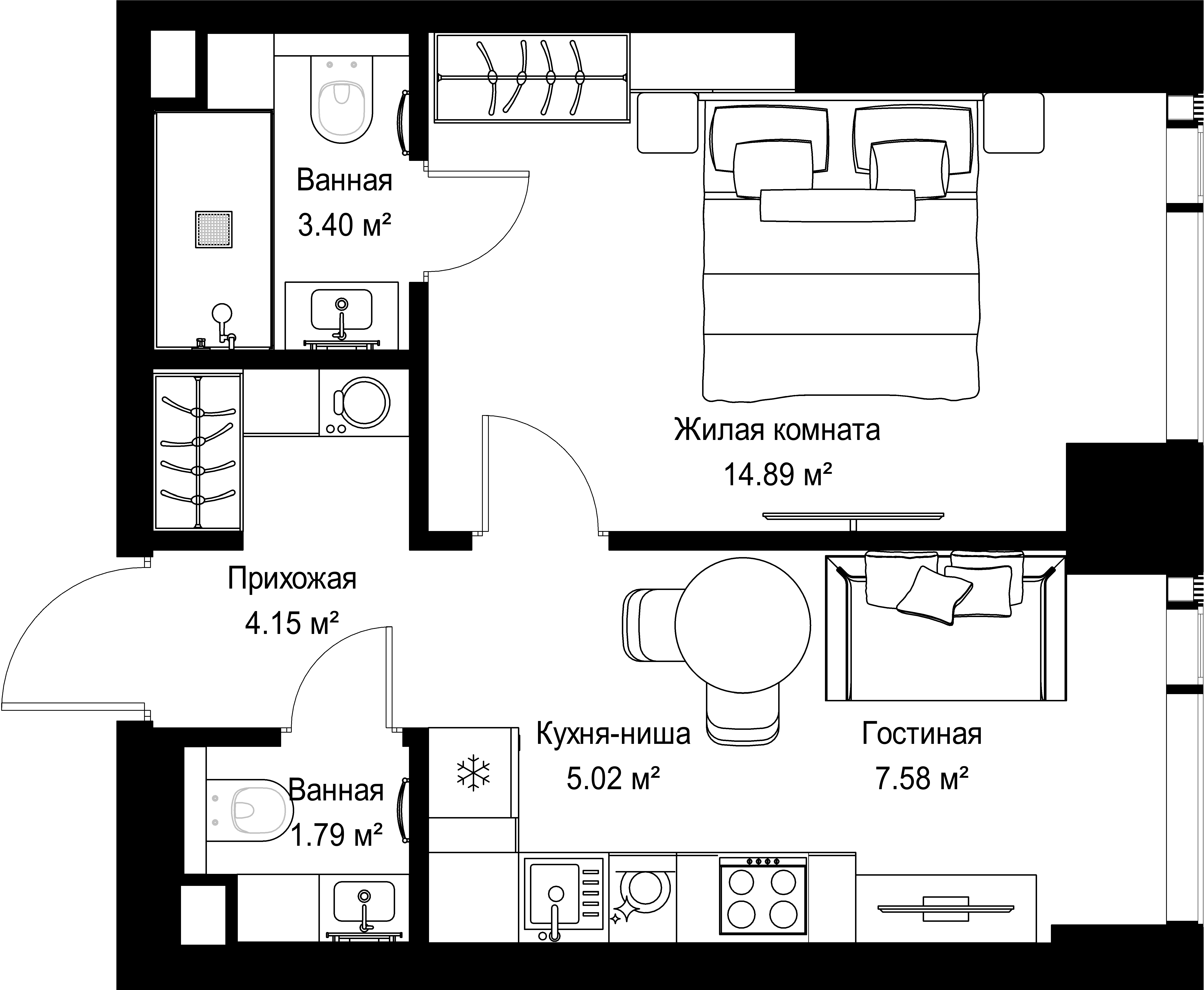 1-комнатная, 36,83 м² — 19 659 854 ₽