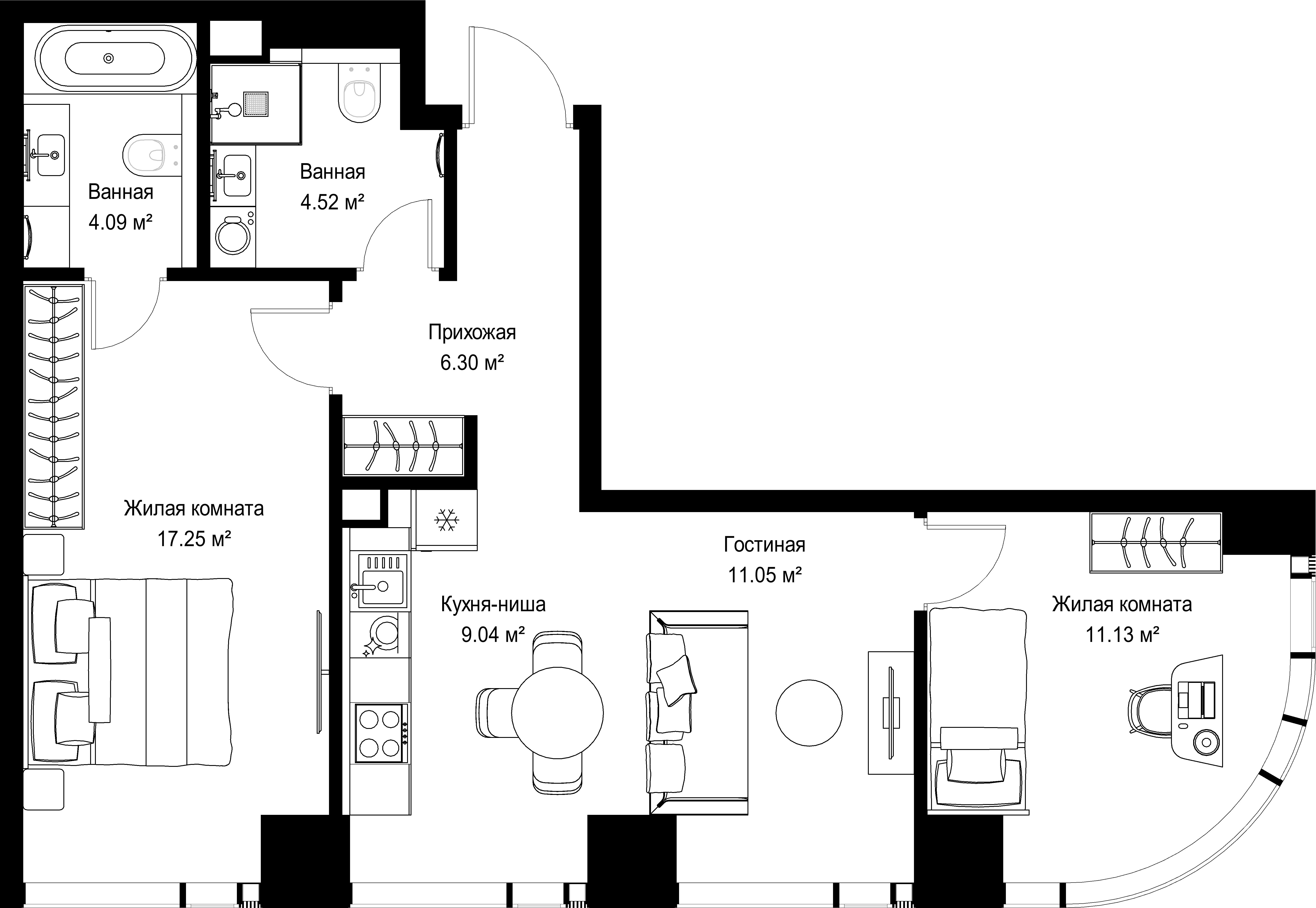 2-комнатная, 63,38 м² — 28 444 944 ₽