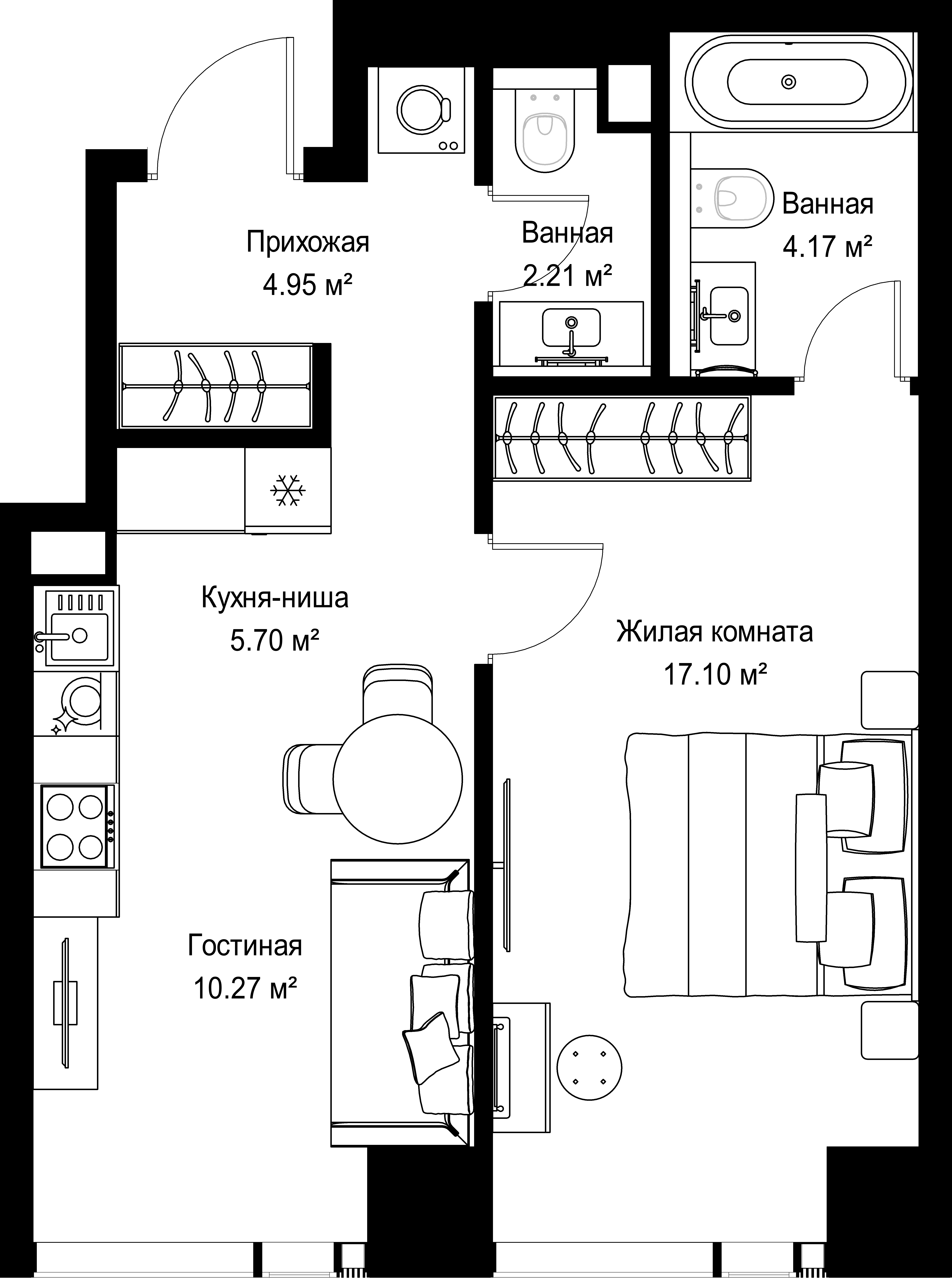 1-комнатная, 44,4 м² — 21 058 920 ₽