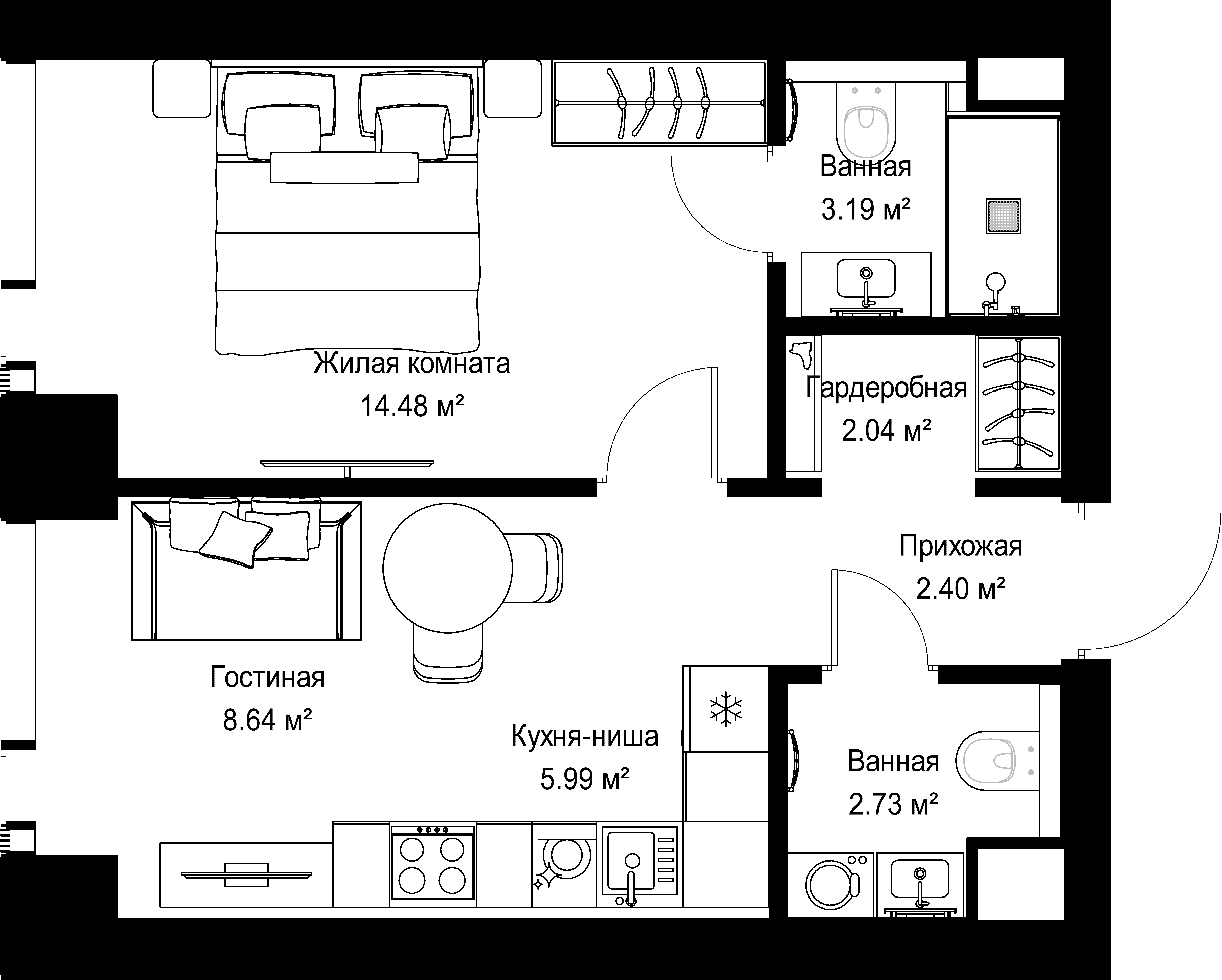 1-комнатная, 39,47 м² — 21 371 031 ₽