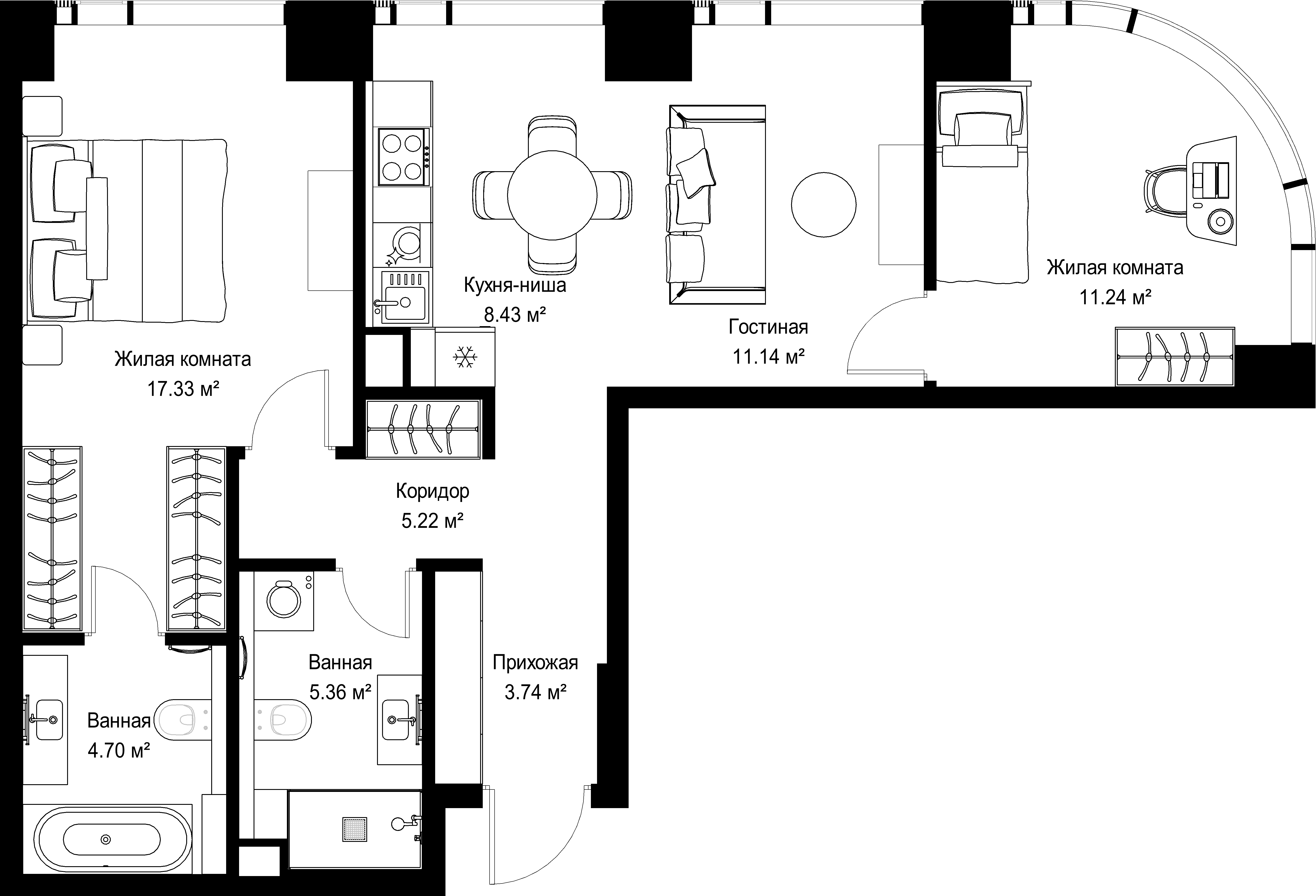 2-комнатная, 67,16 м² — 31 226 042 ₽