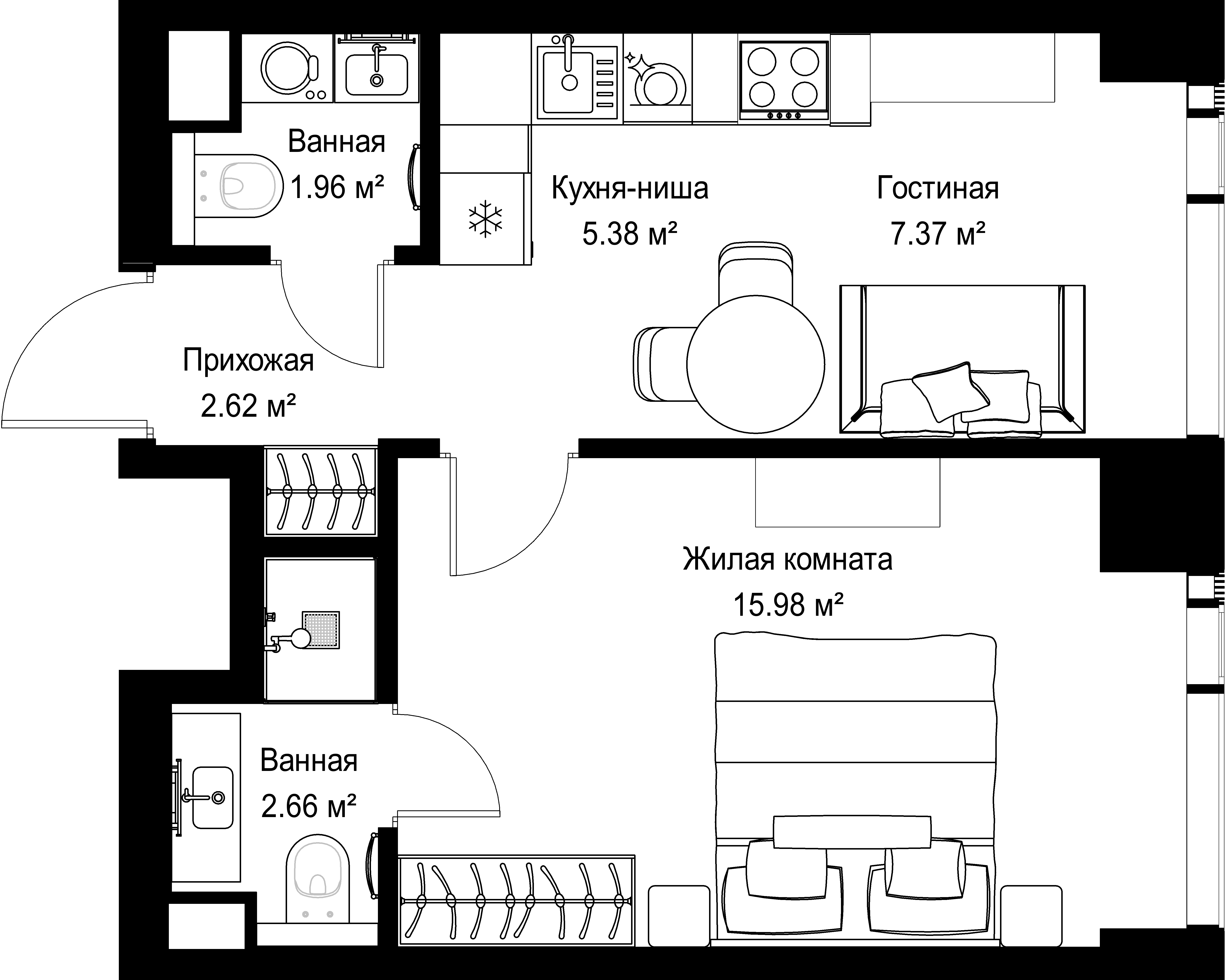 1-комнатная, 35,97 м² — 19 781 701 ₽