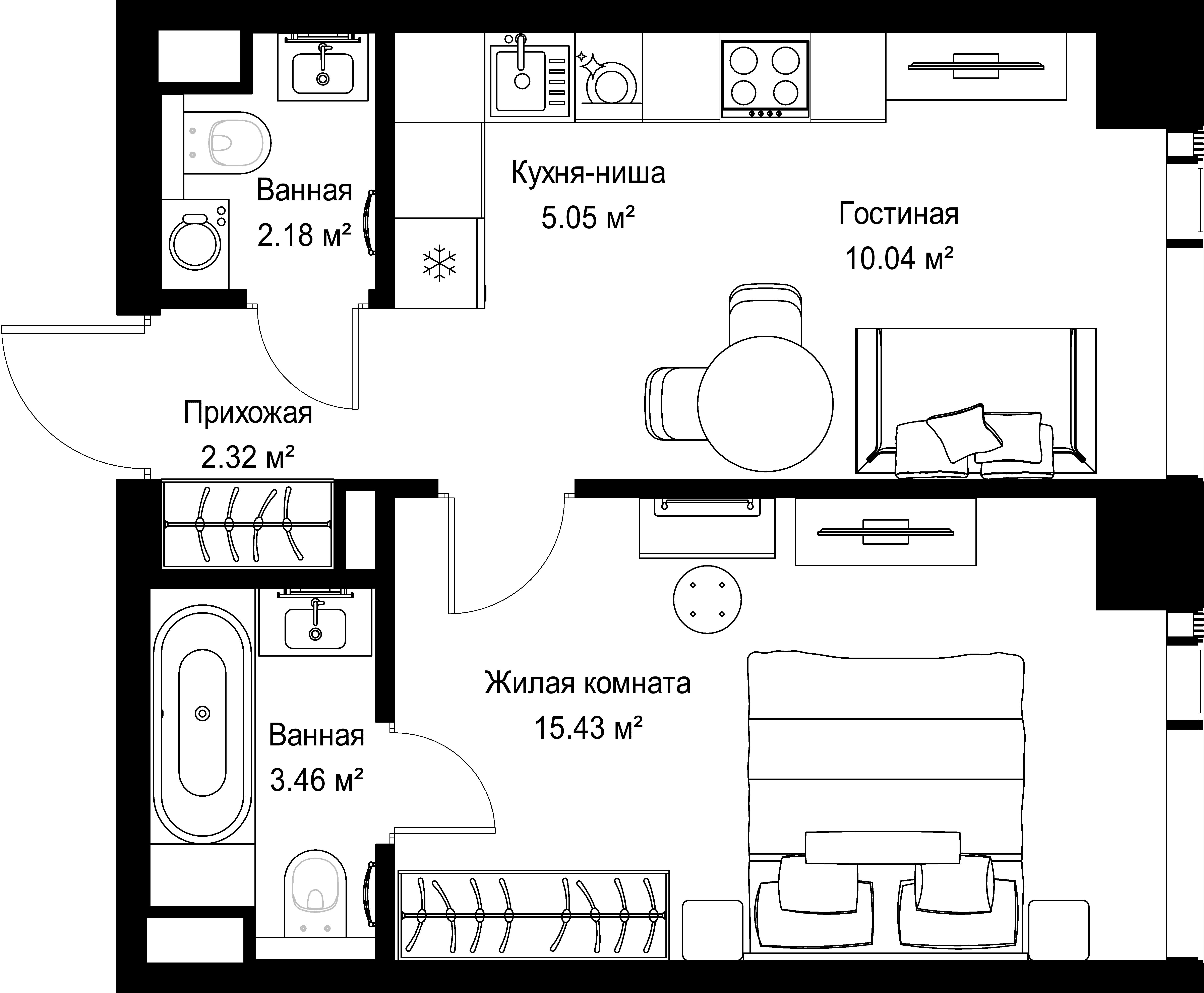 1-комнатная, 38,48 м² — 21 881 652 ₽
