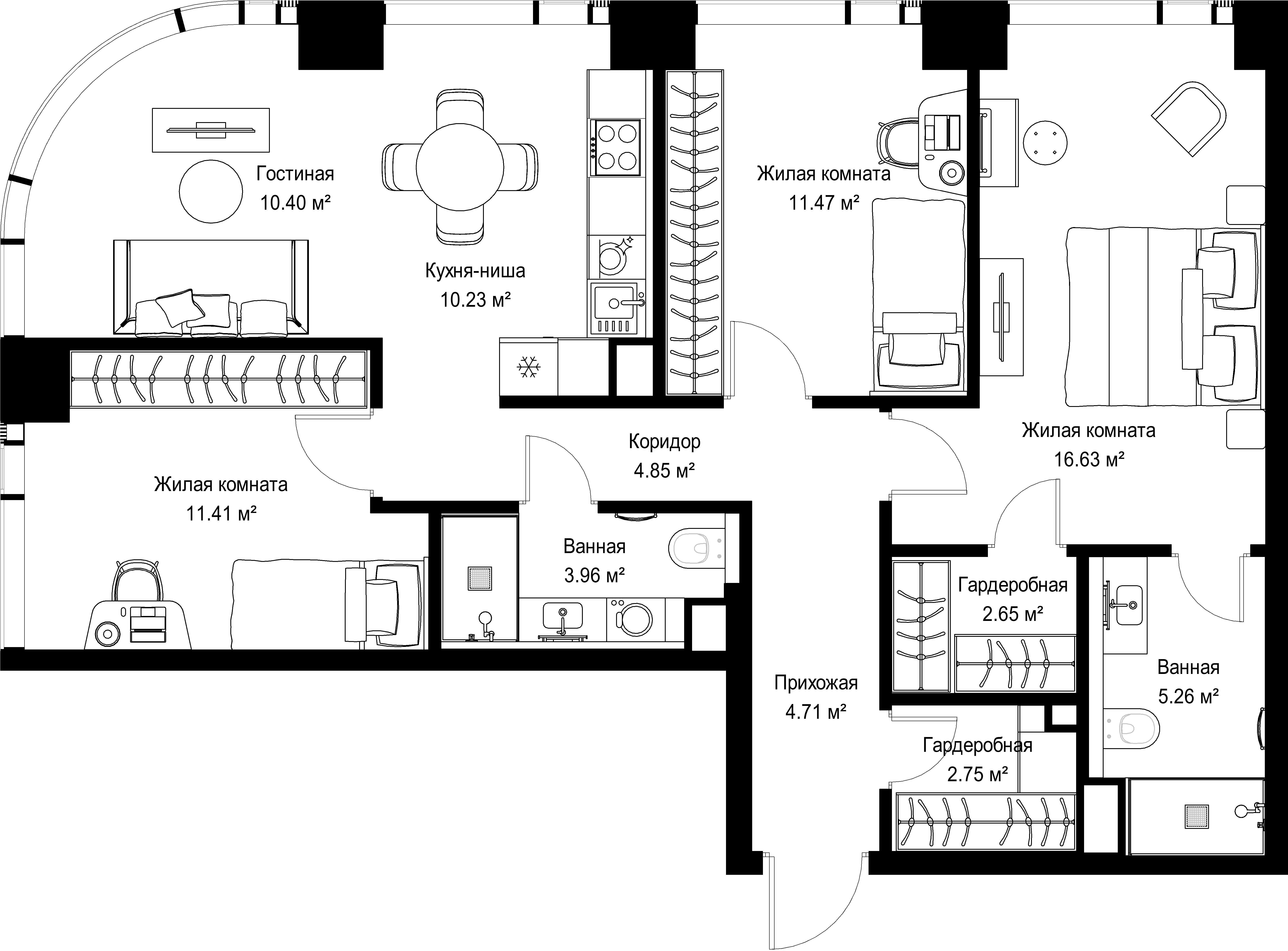 3-комнатная, 84,32 м² — 41 856 448 ₽