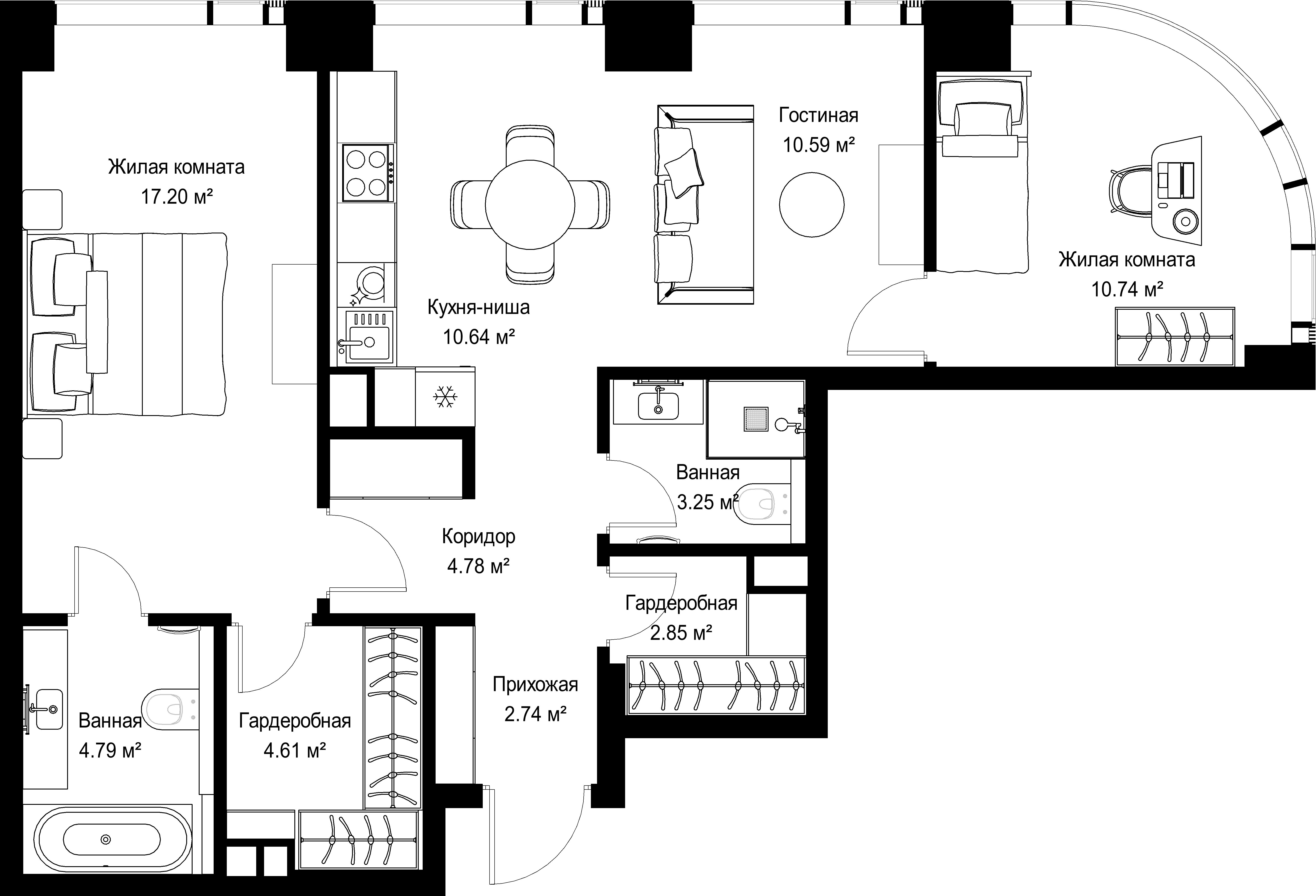 2-комнатная, 72,19 м² — 33 626 102 ₽