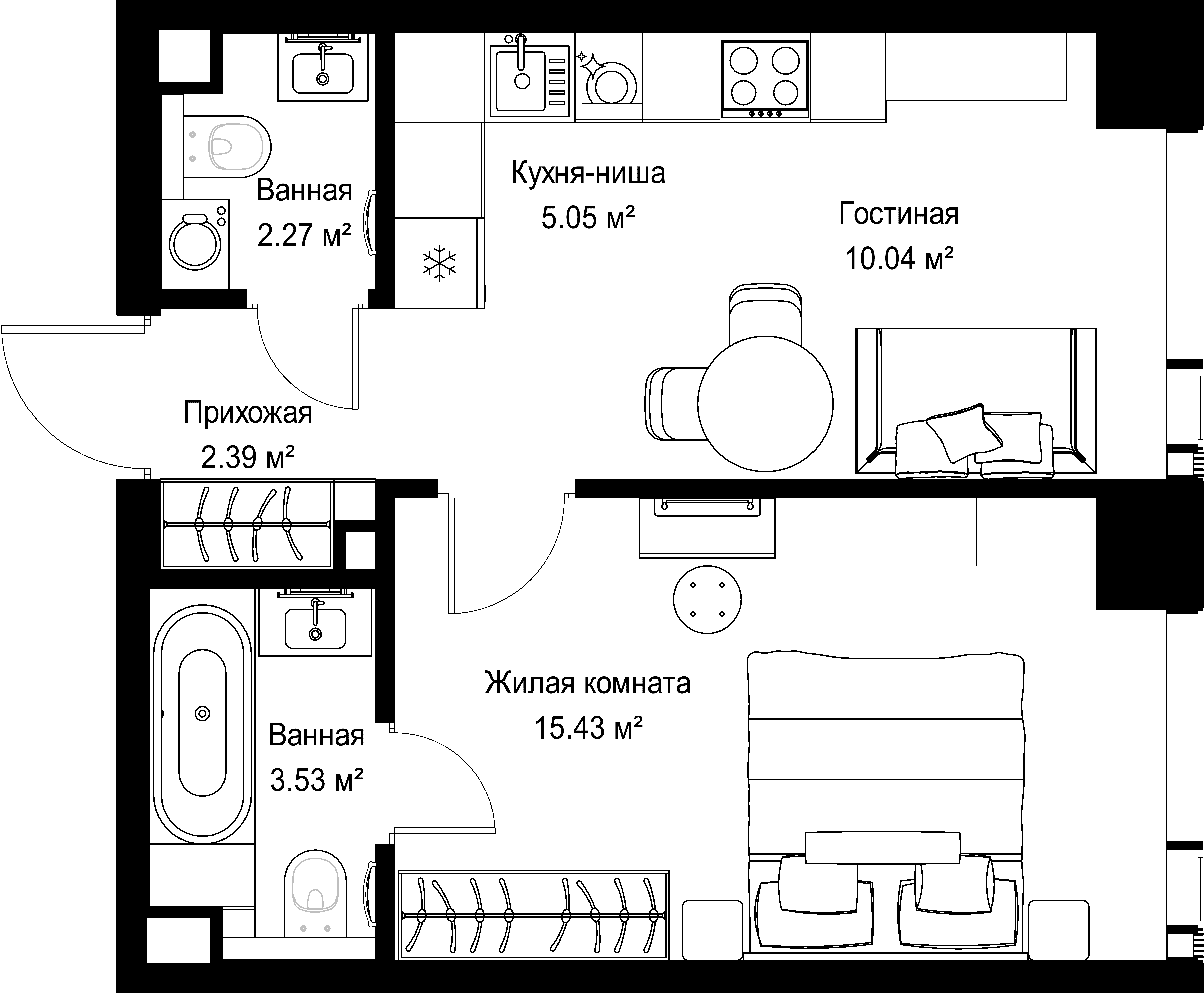 1-комнатная, 38,71 м² — 22 012 441 ₽