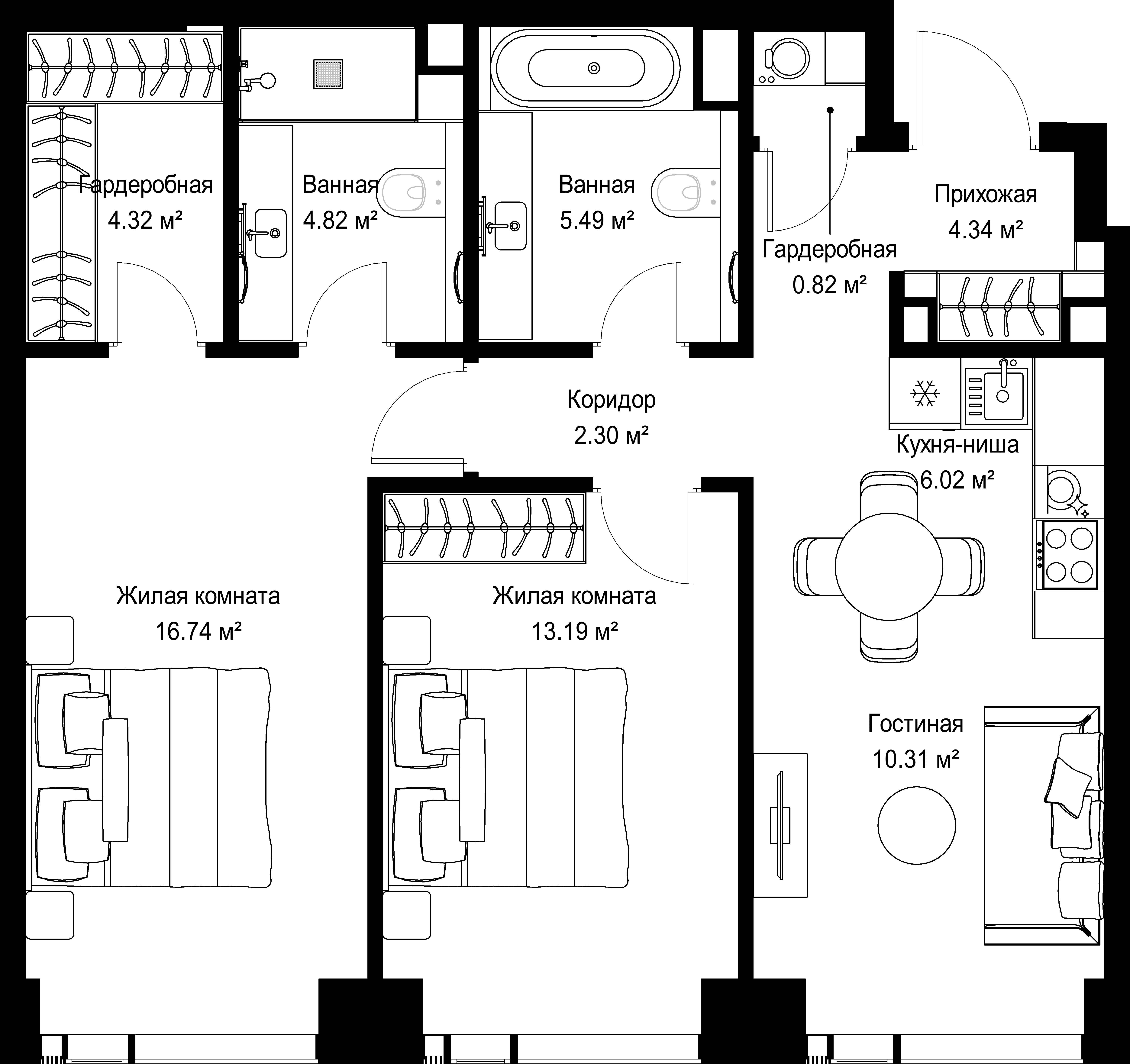 2-комнатная, 68,35 м² — 29 513 530 ₽