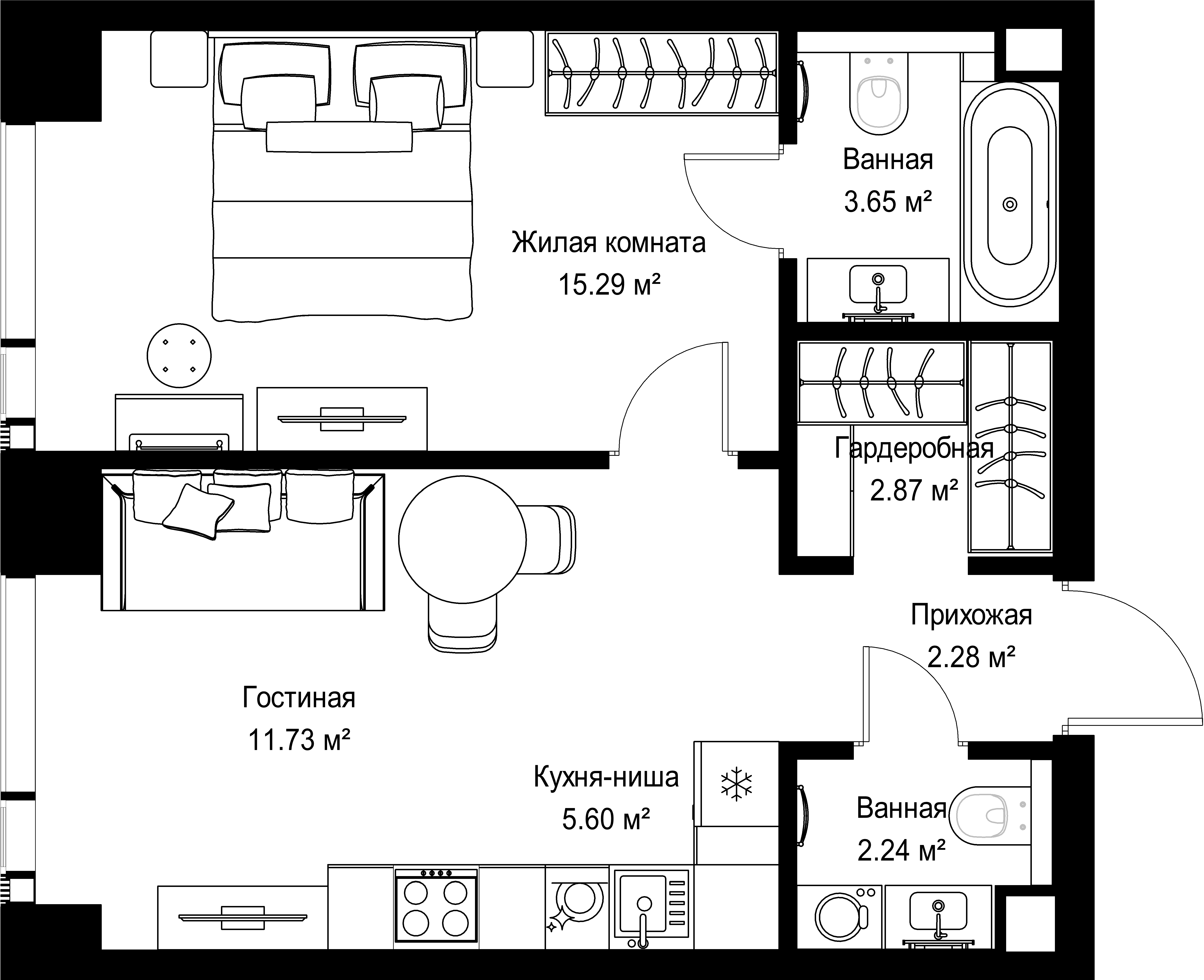 1-комнатная, 43,66 м² — 23 231 486 ₽