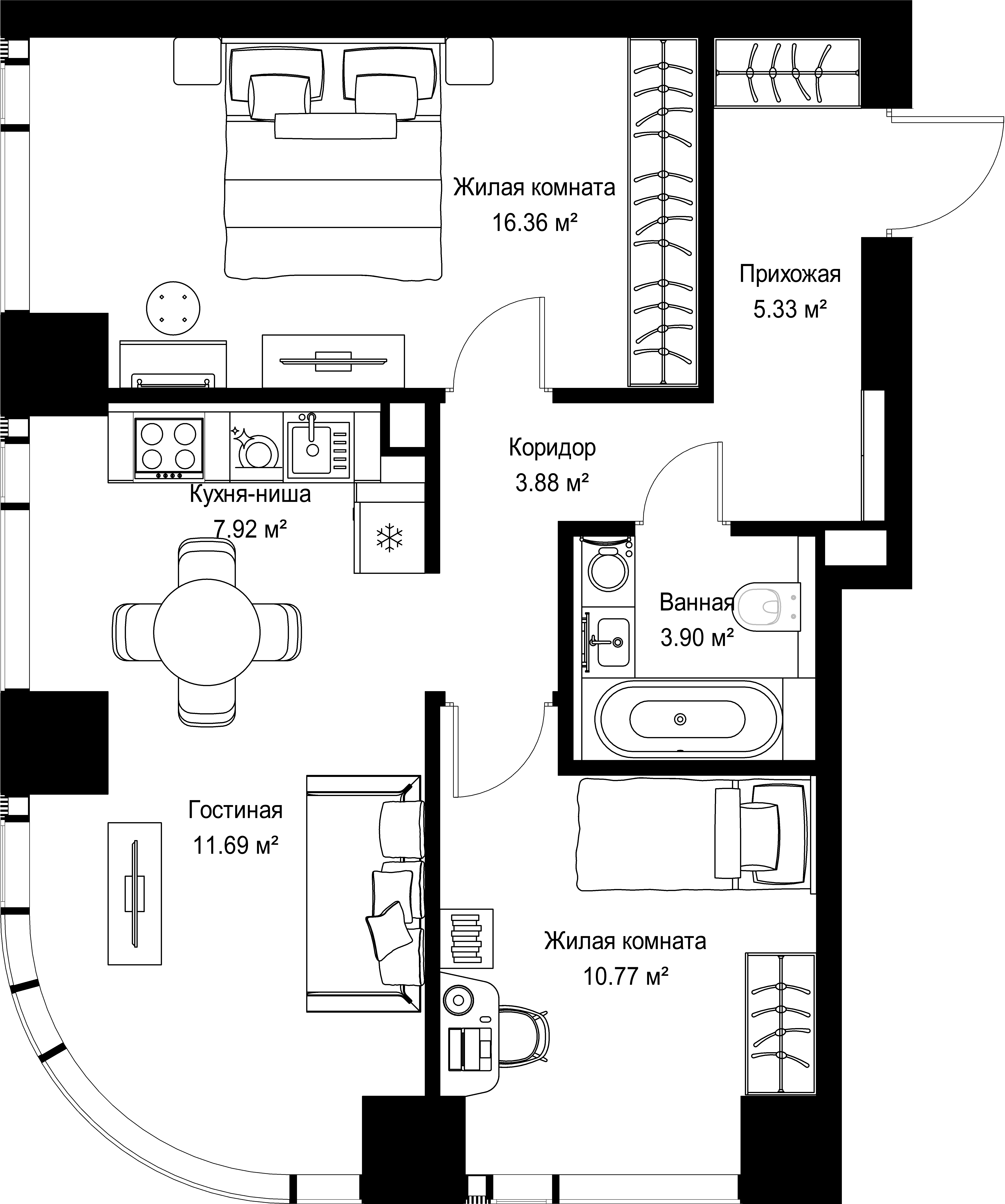 2-комнатная, 59,85 м² — 26 717 040 ₽