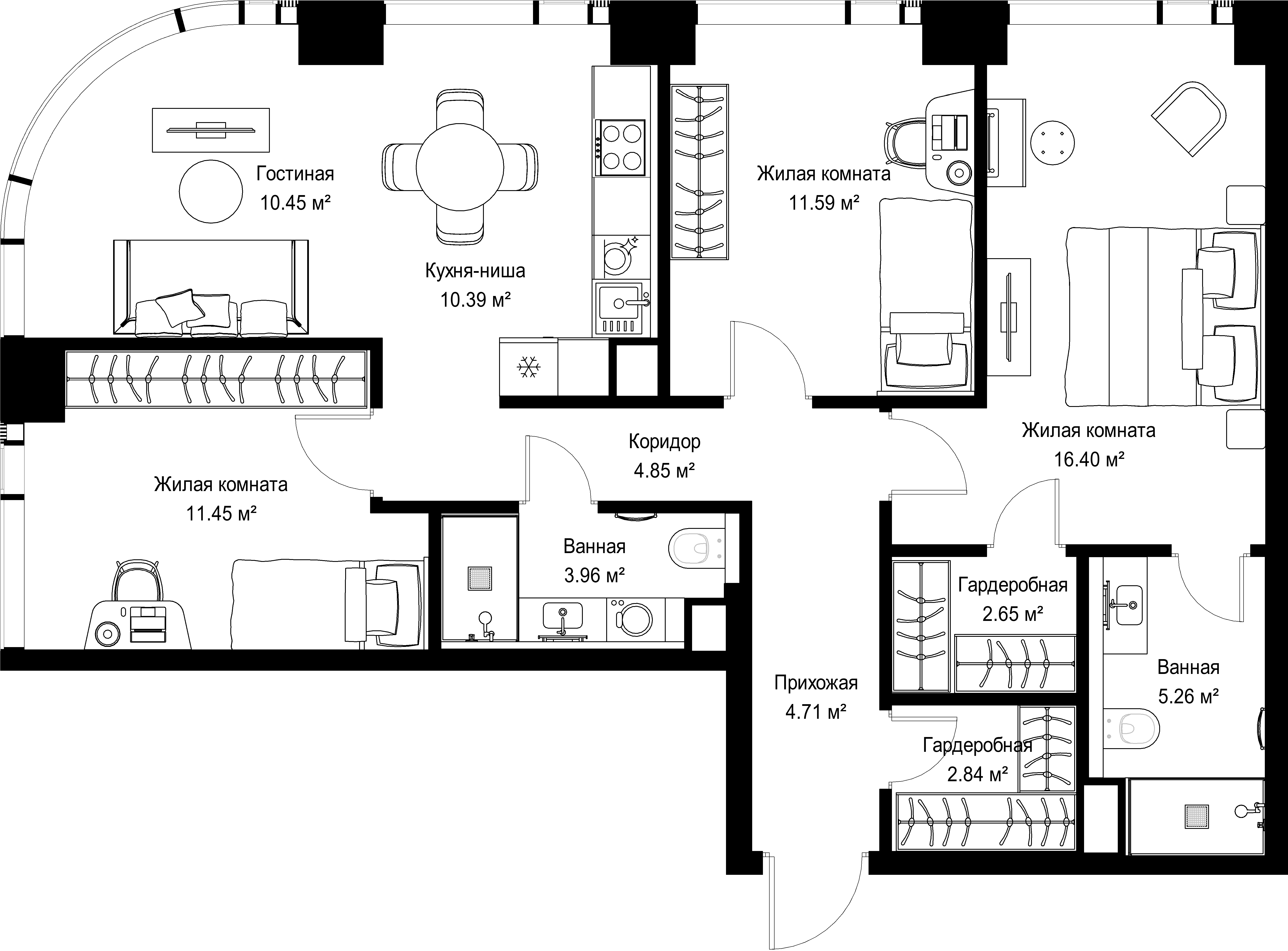 3-комнатная, 84,55 м² — 42 186 222 ₽