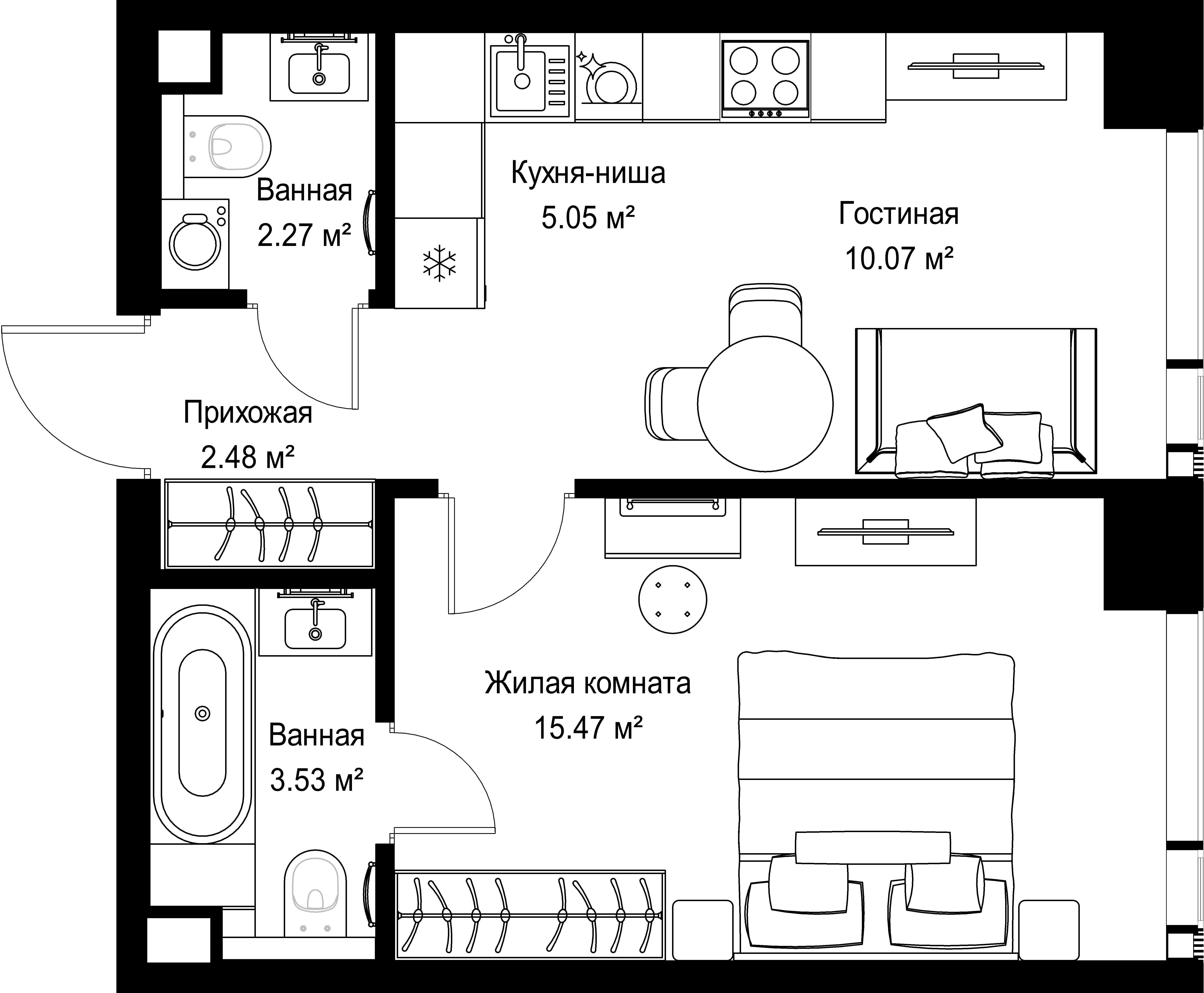 1-комнатная, 38,87 м² — 20 896 512 ₽
