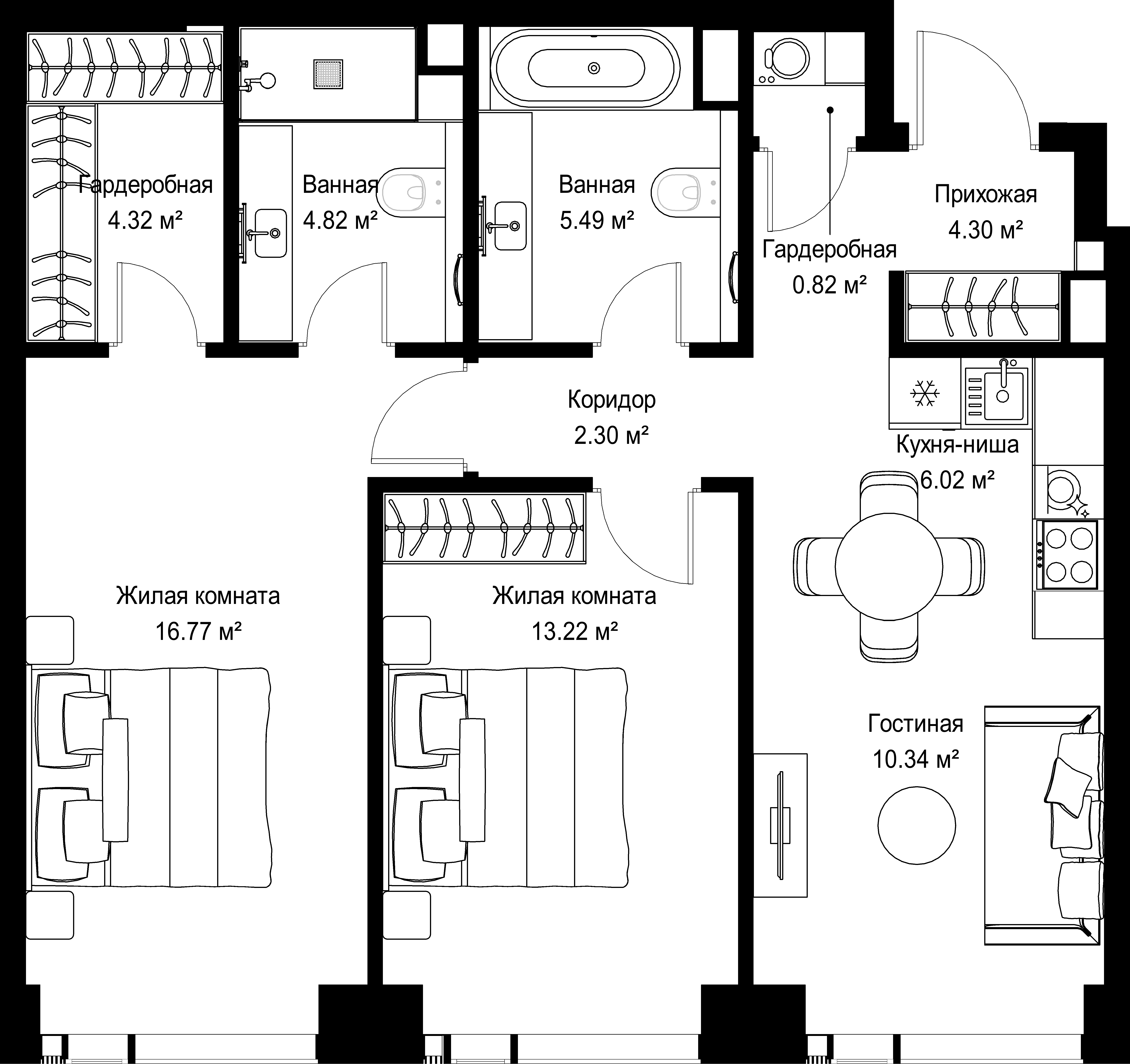 2-комнатная, 68,4 м² — 29 709 540 ₽