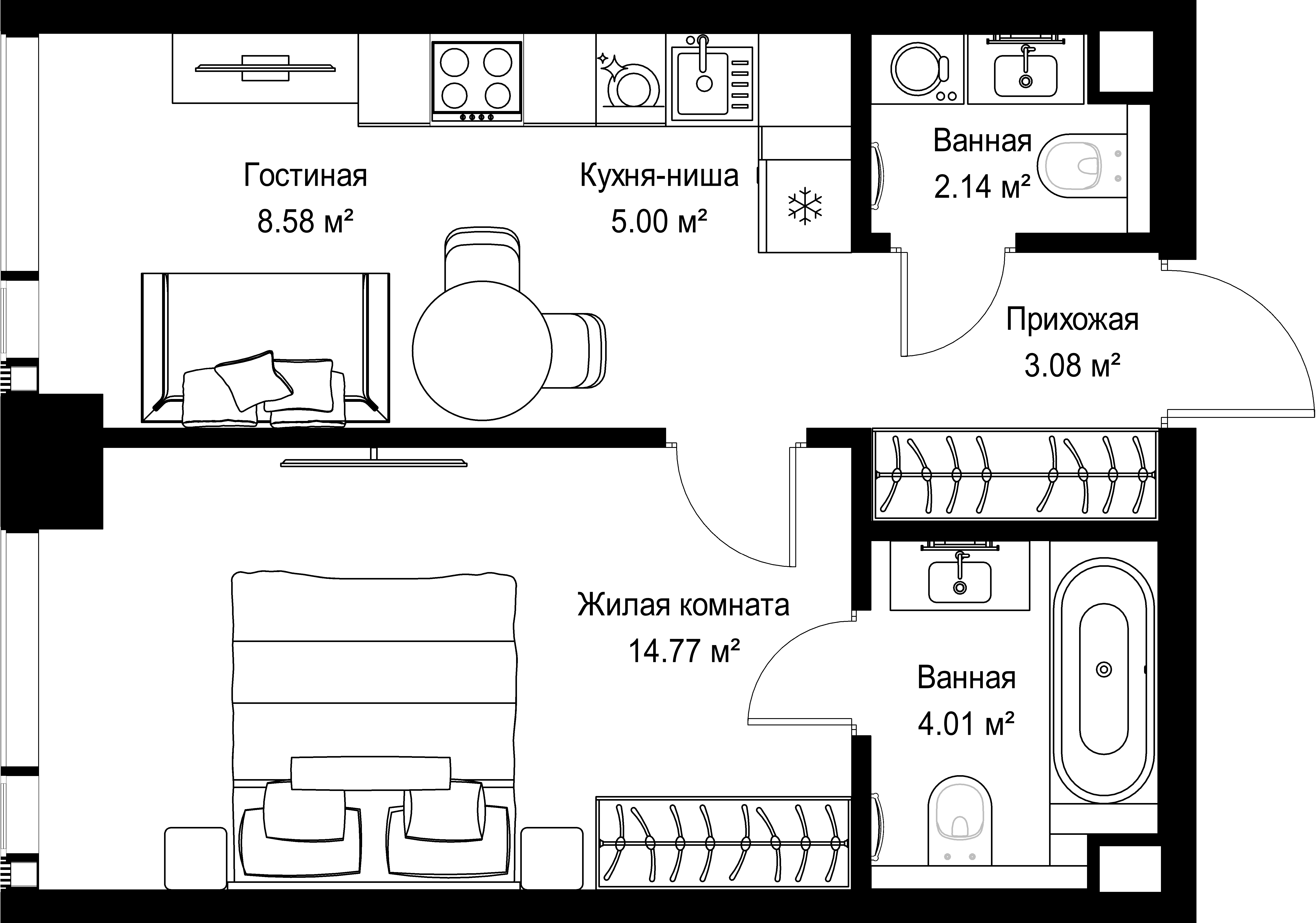 1-комнатная, 37,58 м² — 21 178 209 ₽