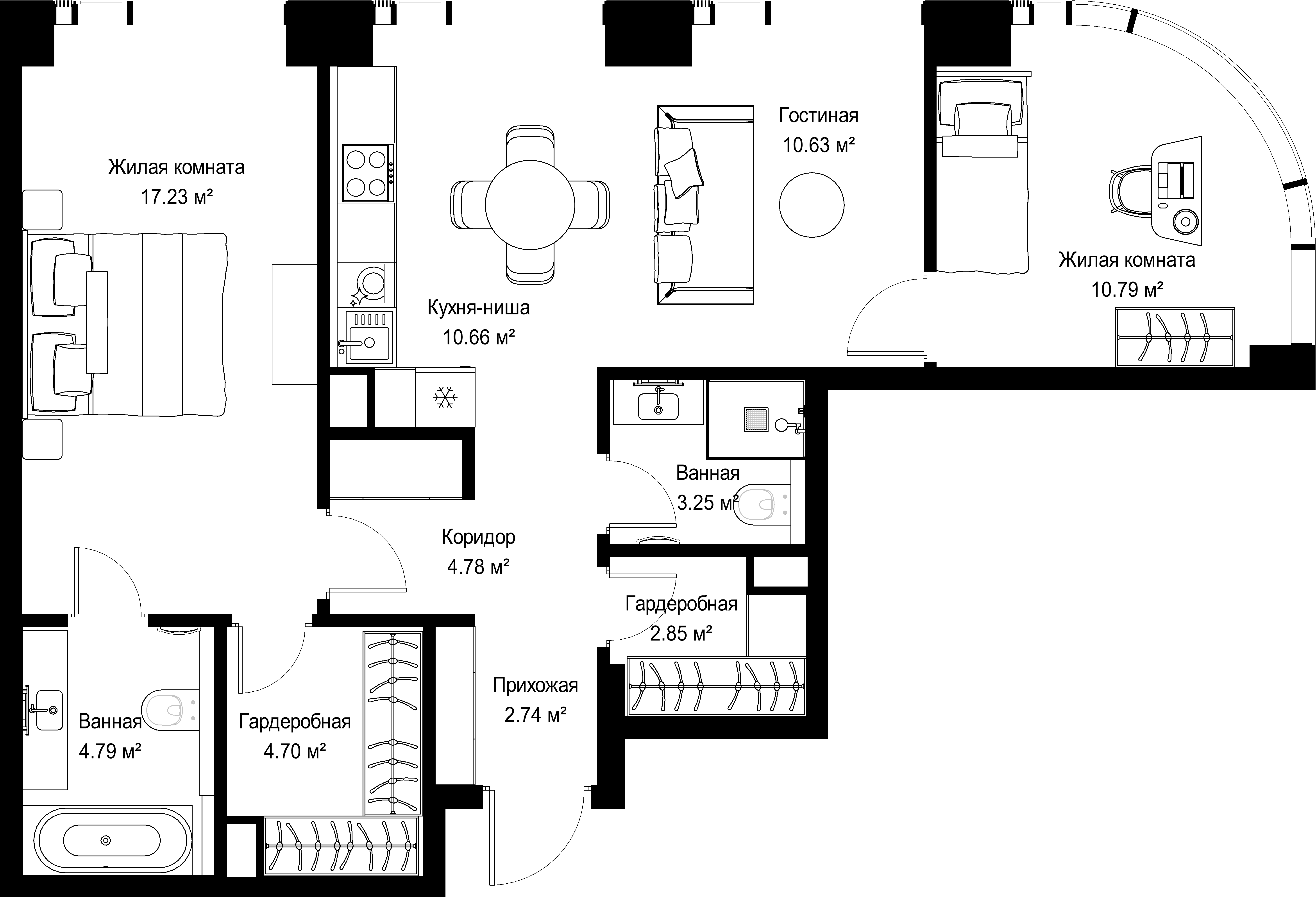 2-комнатная, 72,42 м² — 34 041 021 ₽