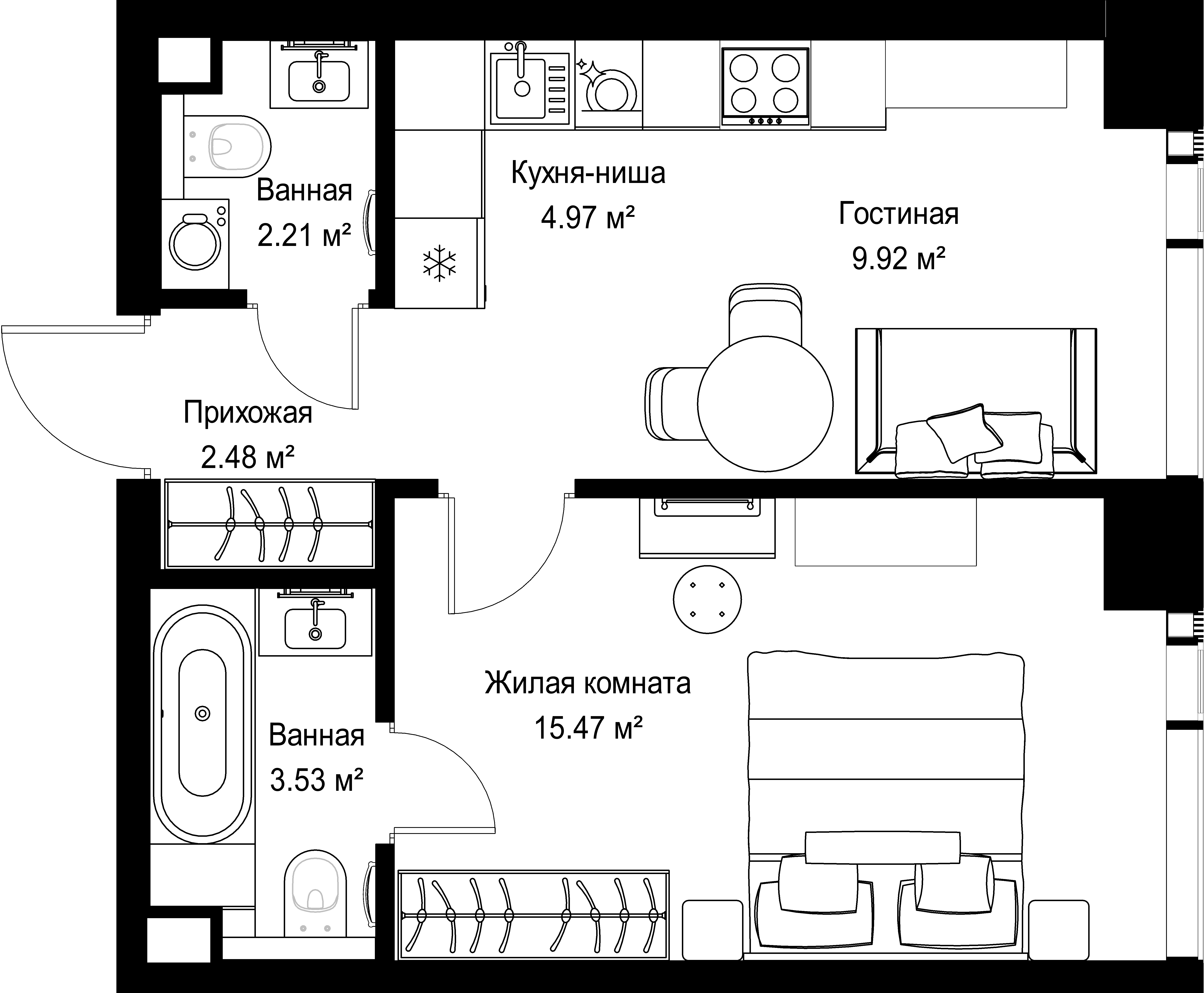 1-комнатная, 38,58 м² — 22 102 482 ₽
