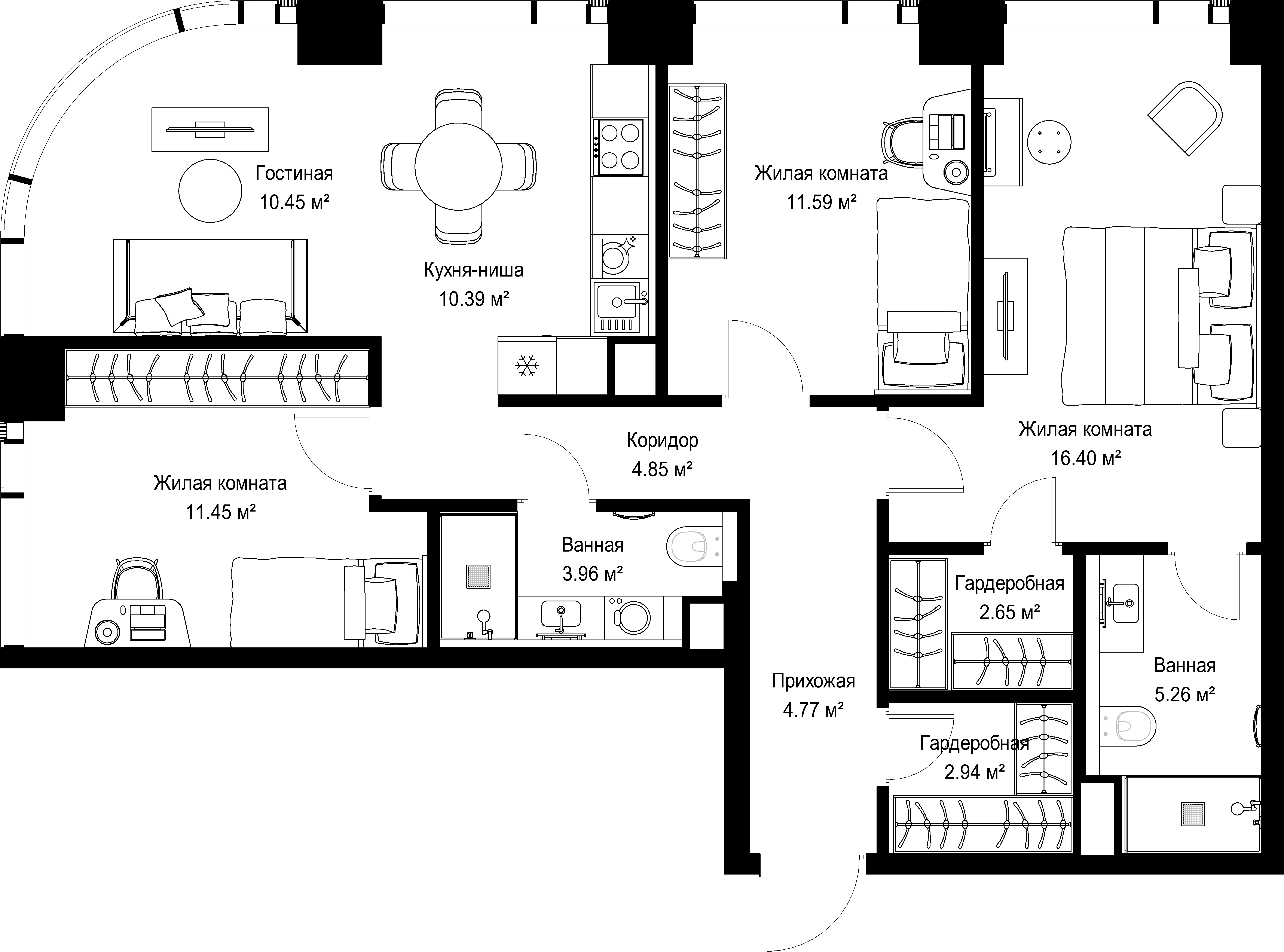 3-комнатная, 84,71 м² — 42 482 065 ₽
